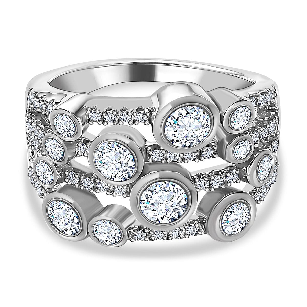 Designer Inspired 1.24 Ct. Moissanite Bubble Ring in Platinum Overlay Sterling Silver 7646375 0