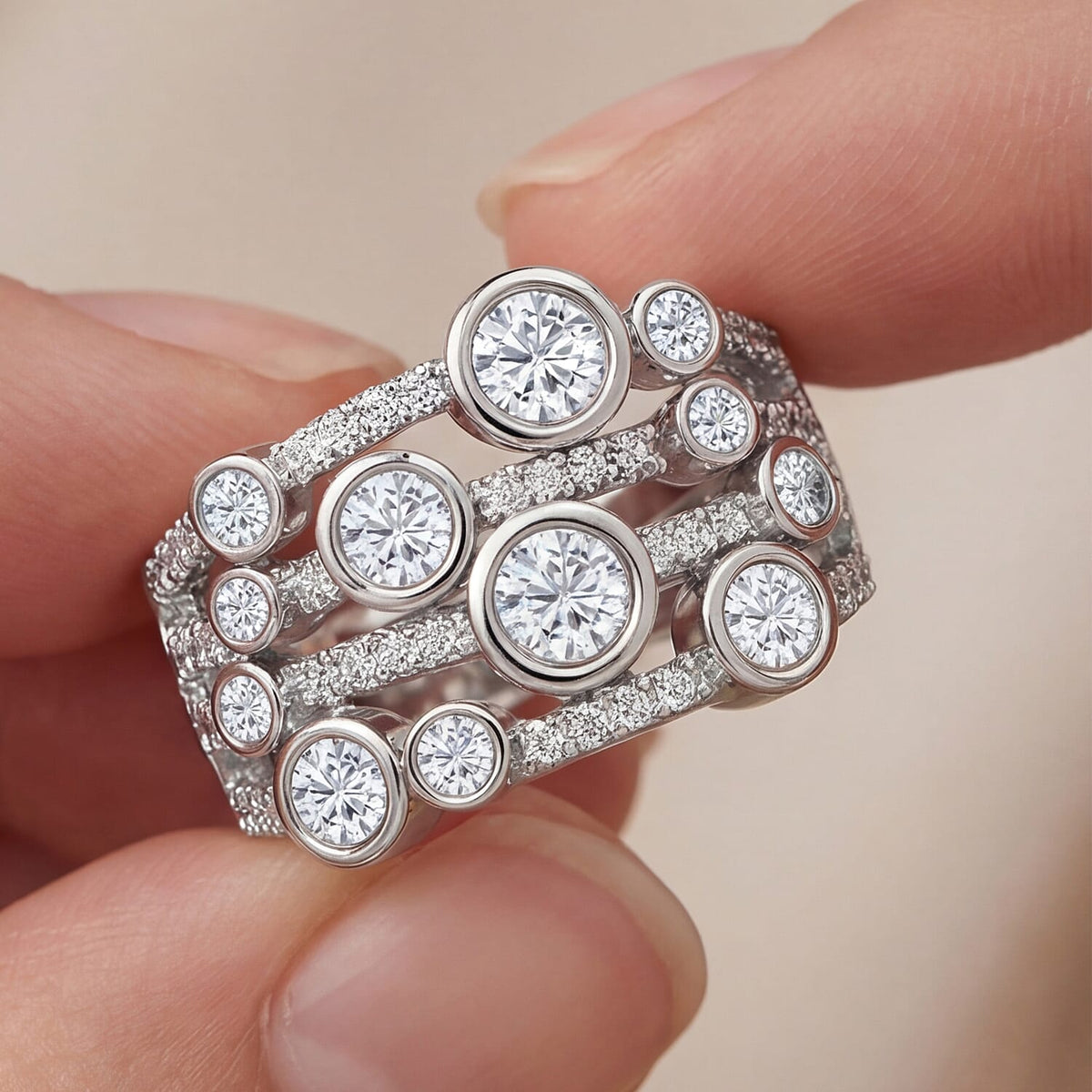 Designer Inspired 1.24 Ct. Moissanite Bubble Ring in Platinum Overlay Sterling Silver 7646375 3