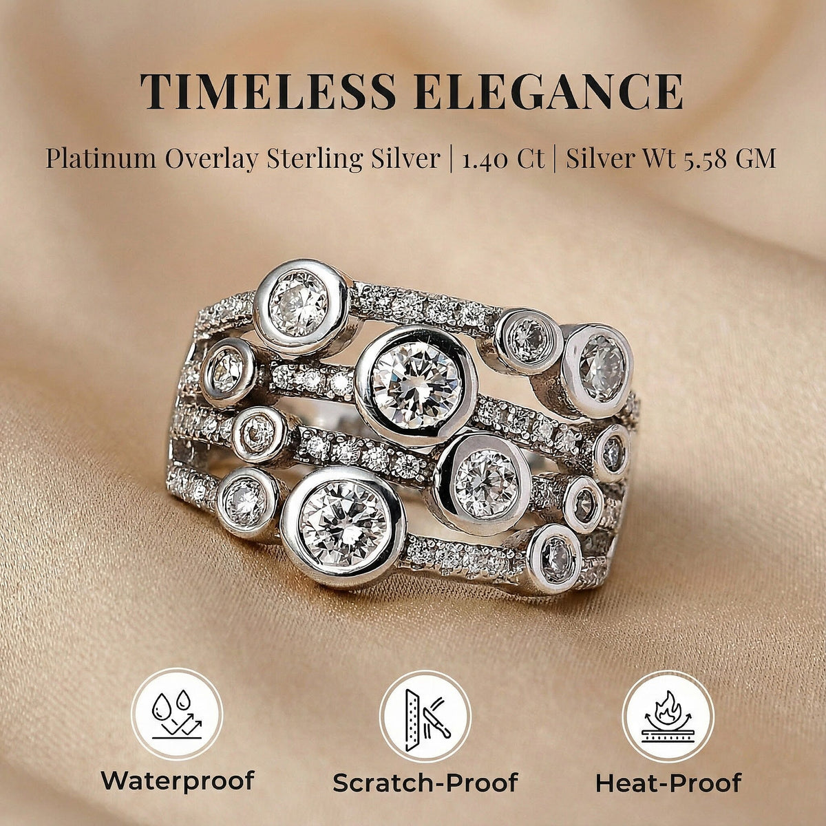 Designer Inspired 1.24 Ct. Moissanite Bubble Ring in Platinum Overlay Sterling Silver 7646375 6