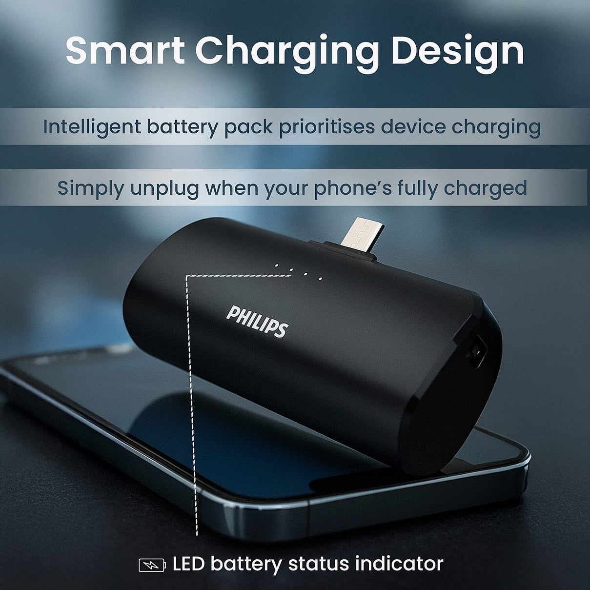 Philips 2500mAh Mini Power Bank with USB-C for AirPods, iOS and Android Devices 7693924 2