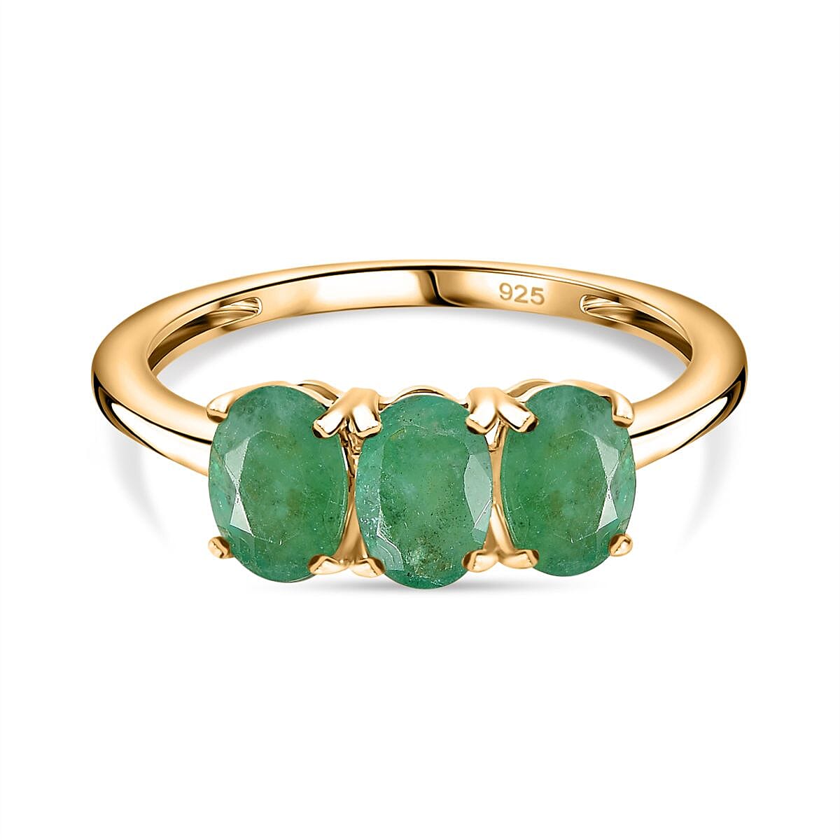 Socoto Emerald 3 Stone Ring in 18K Vermeil Yellow Gold Over Sterling Silver 7706529 0