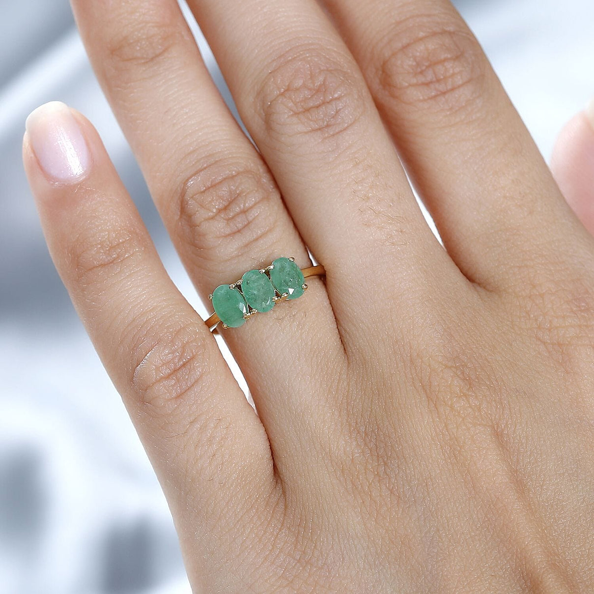 Socoto Emerald 3 Stone Ring in 18K Vermeil Yellow Gold Over Sterling Silver 7706529 3