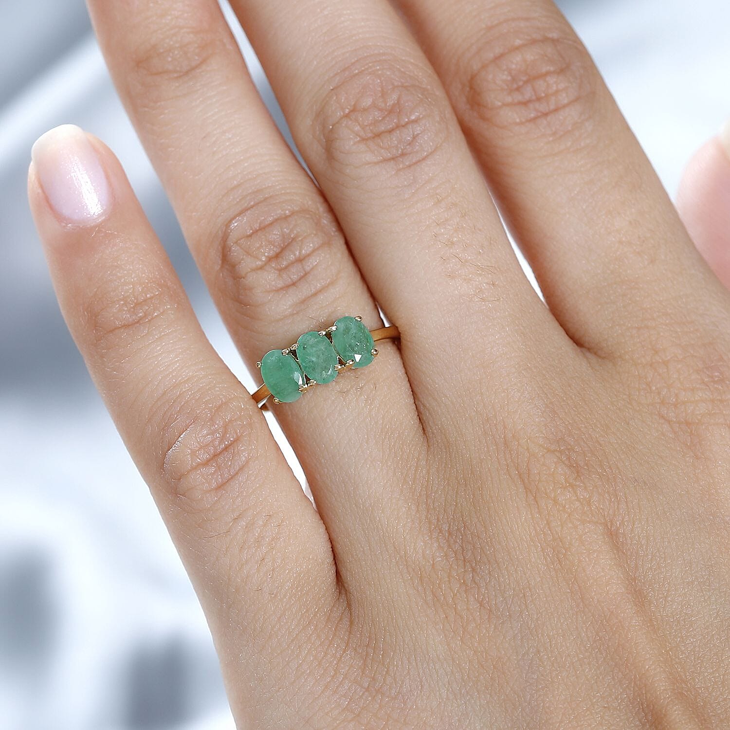 Socoto Emerald 3 Stone Ring in 18K Vermeil Yellow Gold Over Sterling Silver 7706529 3