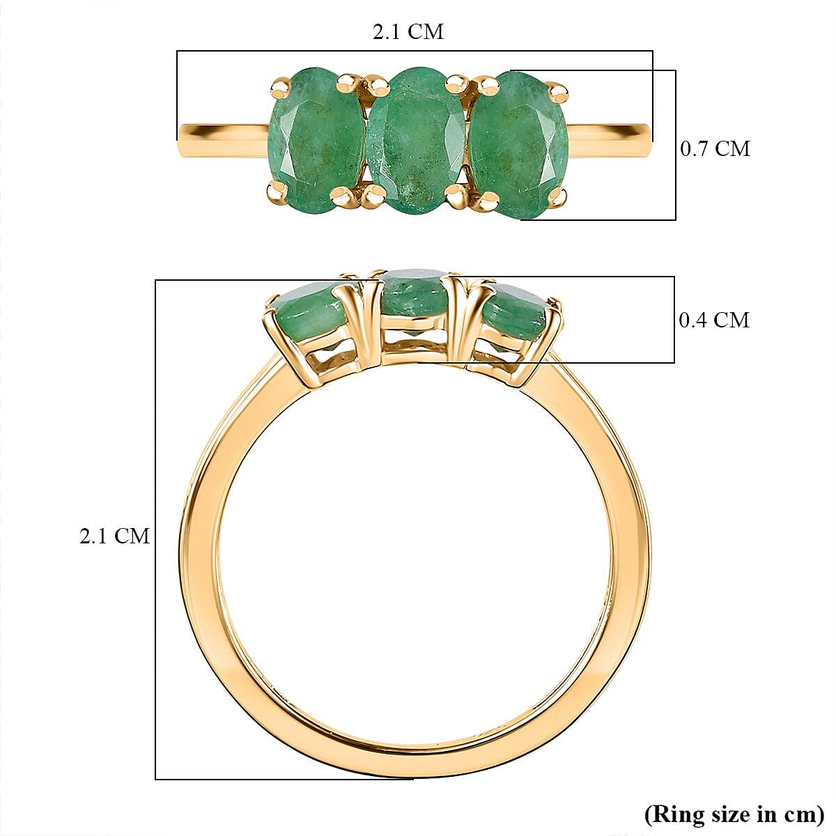 Socoto Emerald 3 Stone Ring in 18K Vermeil Yellow Gold Over Sterling Silver 7706529 6