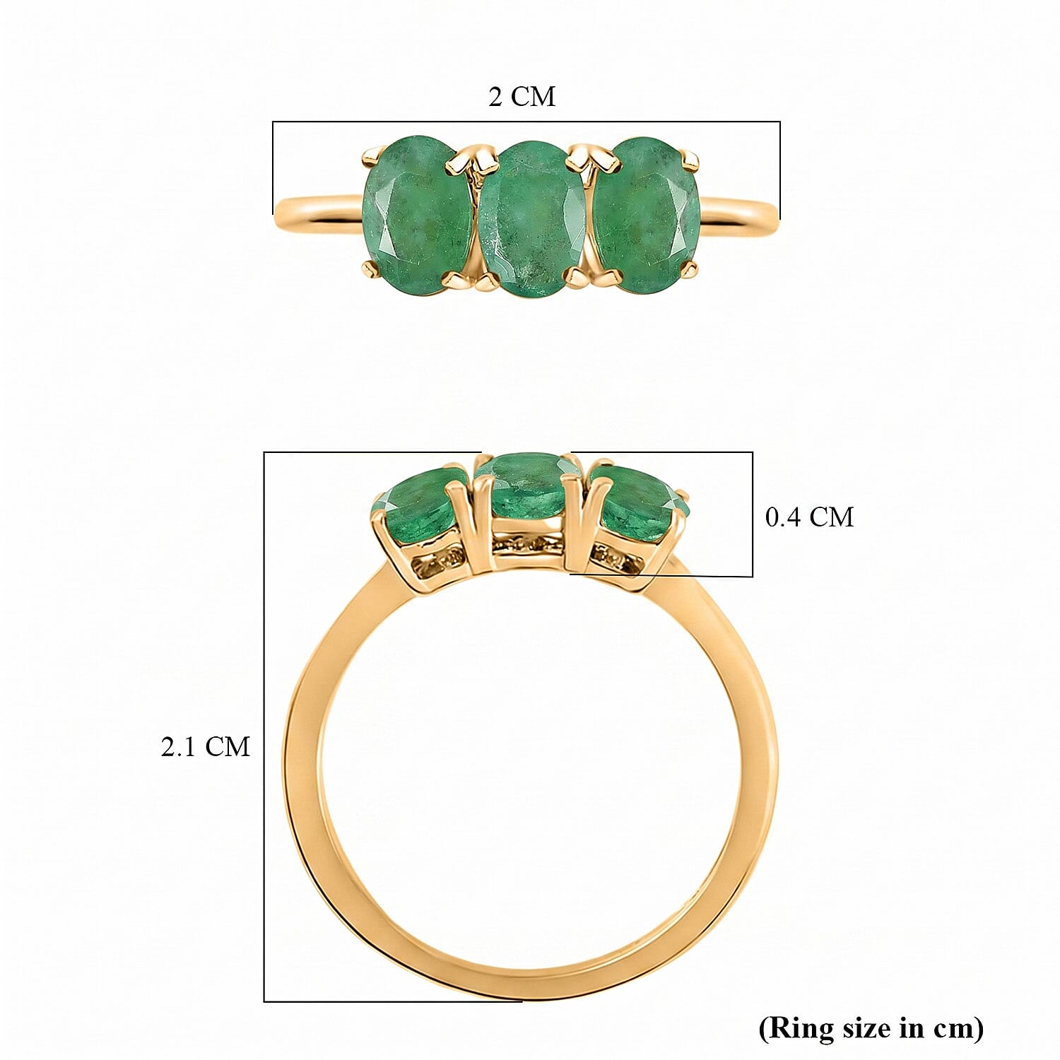 Socoto Emerald 3 Stone Ring in 18K Vermeil Yellow Gold Over Sterling Silver 7706529 8