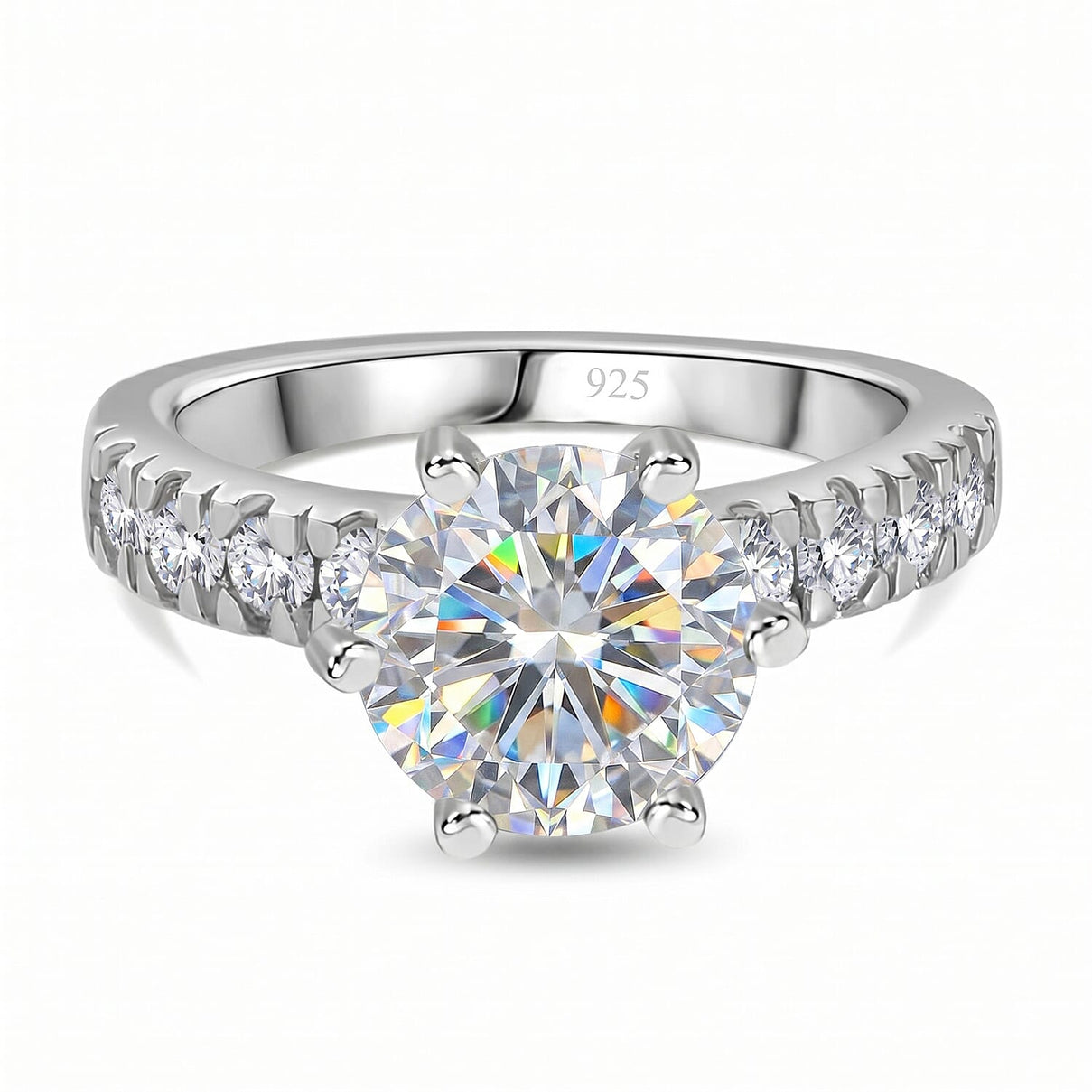 Moissanite (120 Facets) Ring in Platinum Overlay Sterling Silver 3.00 Ct. 7715852 0