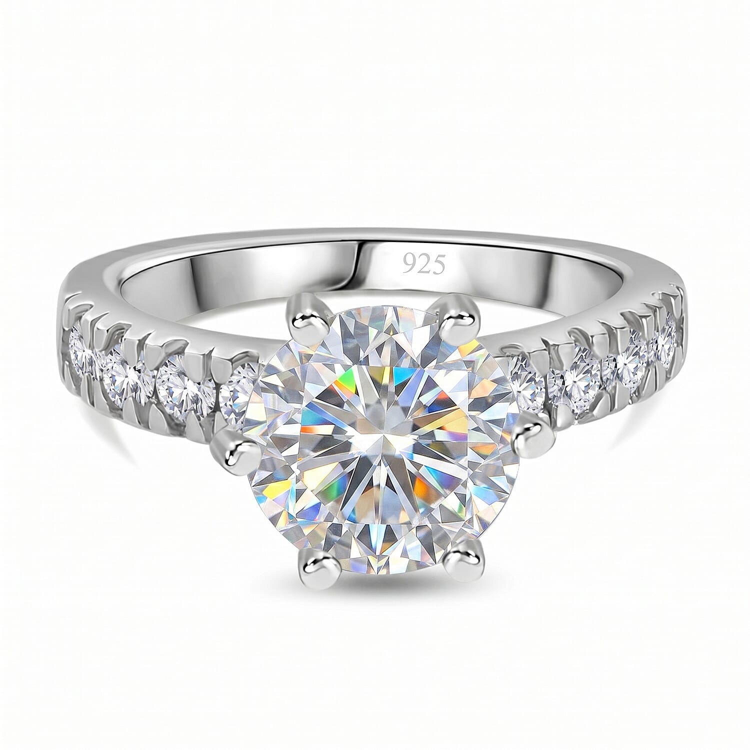 Moissanite (120 Facets) Ring in Platinum Overlay Sterling Silver 3.00 Ct. 7715852 0