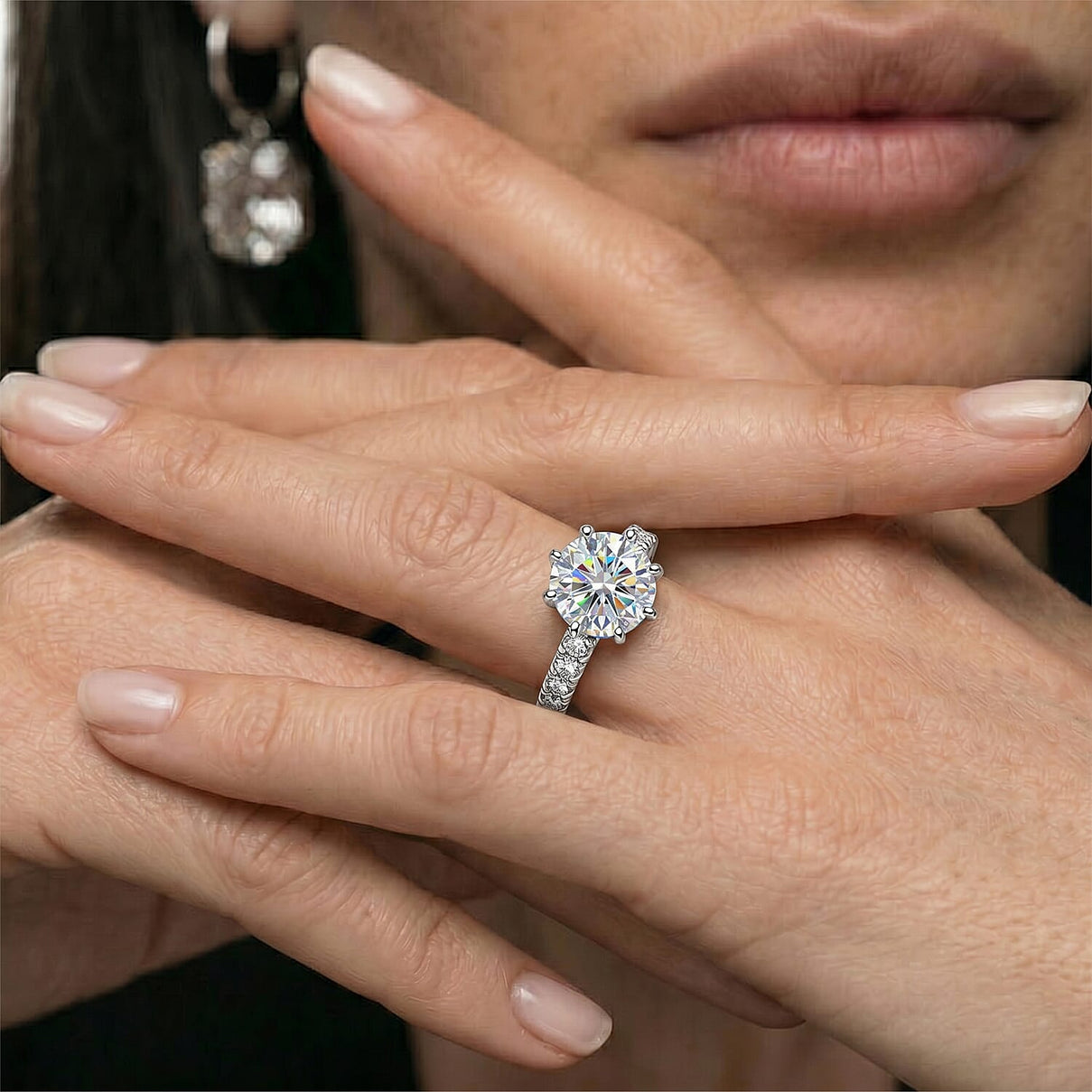 Moissanite (120 Facets) Ring in Platinum Overlay Sterling Silver 3.00 Ct. 7715852 3