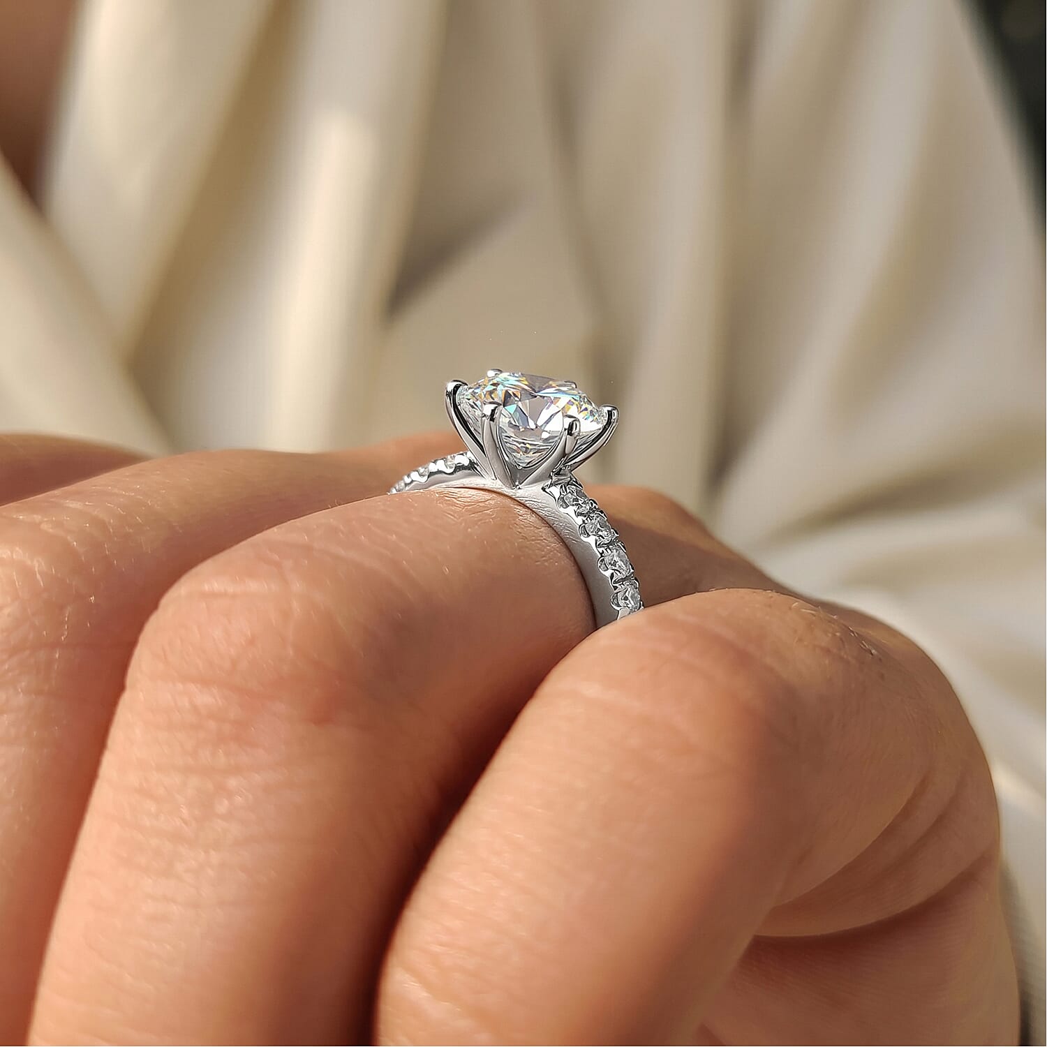 Moissanite (120 Facets) Ring in Platinum Overlay Sterling Silver 3.00 Ct. 7715852 5