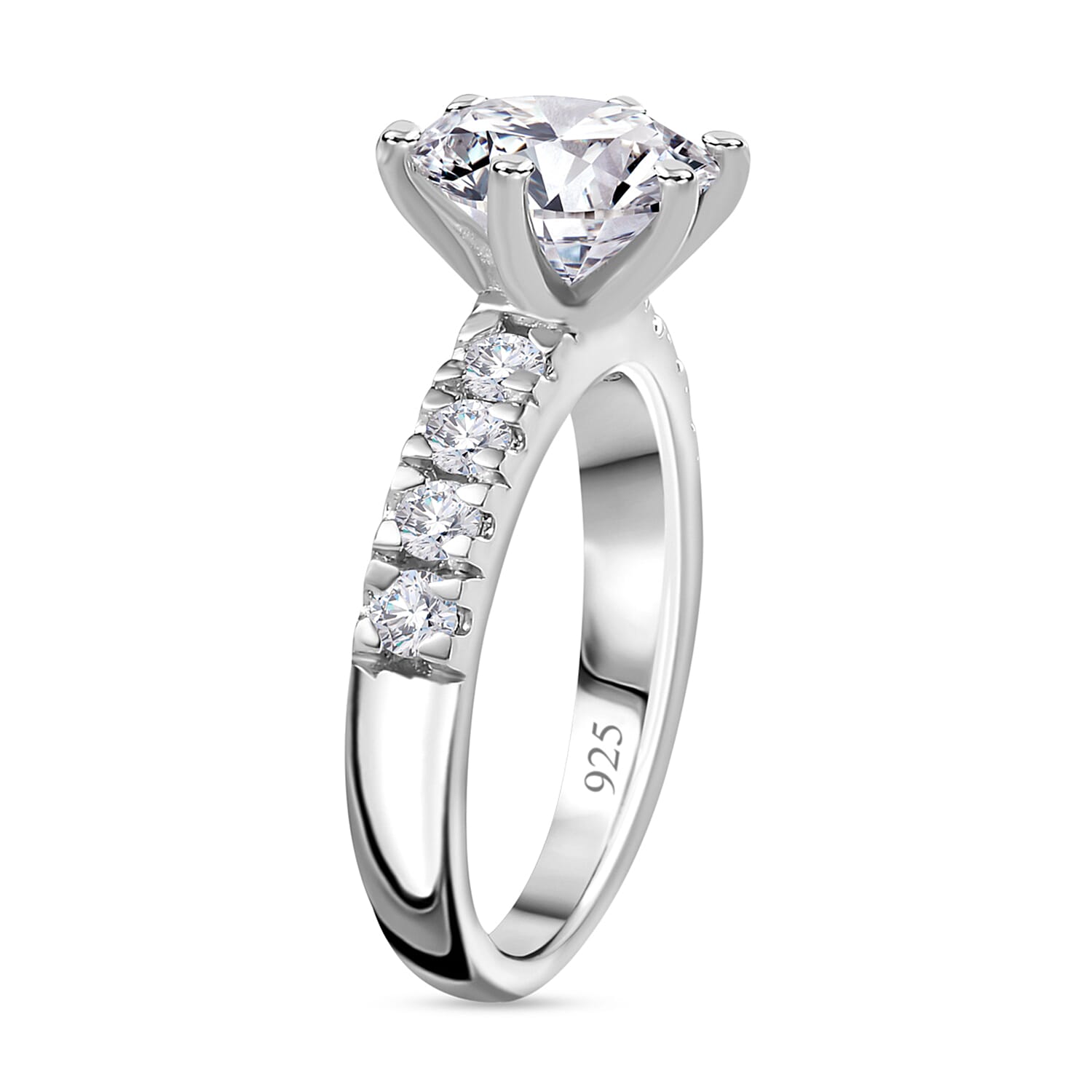 Moissanite (120 Facets) Ring in Platinum Overlay Sterling Silver 3.00 Ct. 7715852 8