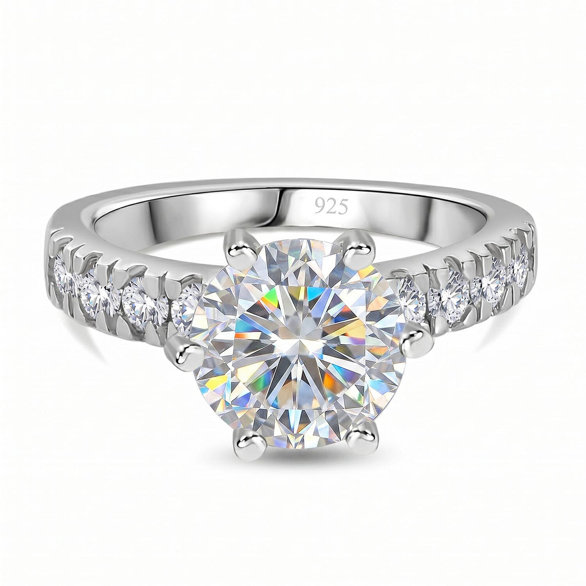 Moissanite (120 Facets) Ring in Platinum Overlay Sterling Silver 3.00 Ct. 7715854 0
