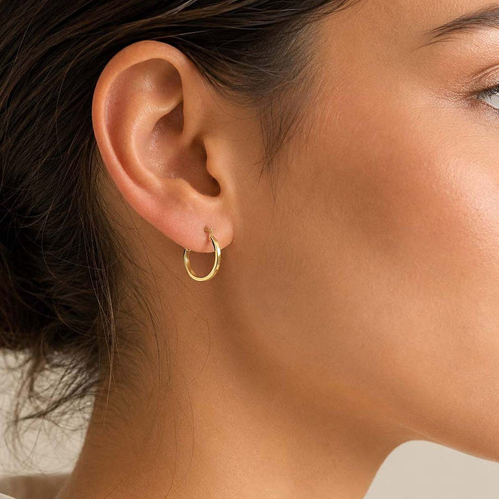 9K Yellow Gold 1.9MM Full Hoop Earrings with Clasp 7723008 2