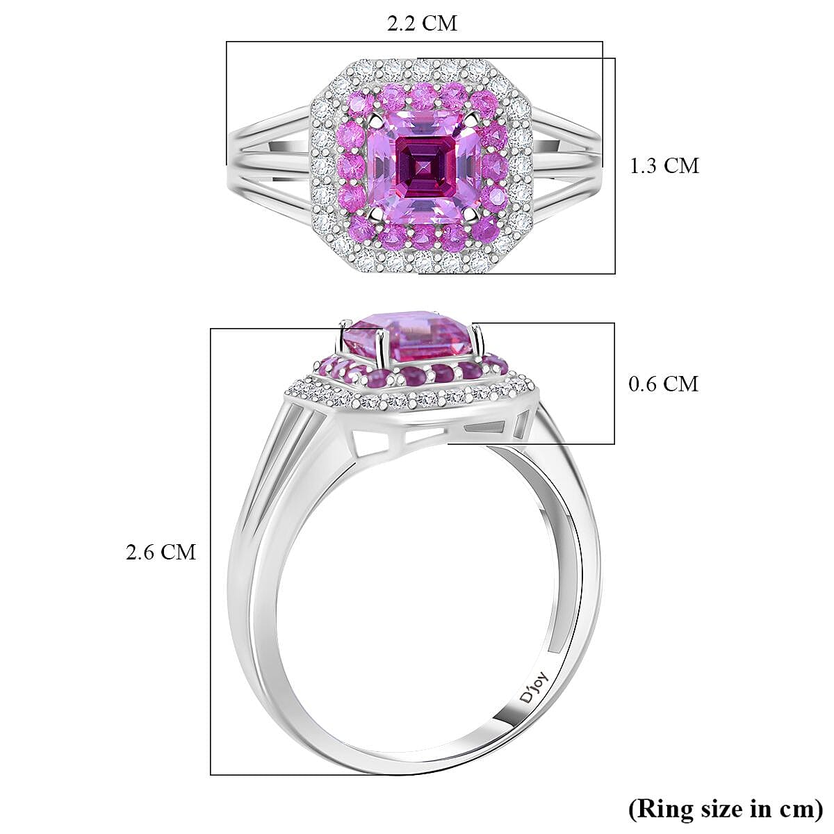 Pink Moissanite and Pink Sapphire Halo Ring in Rhodium Overlay Sterling Silver 1.61 ct V32520911 5