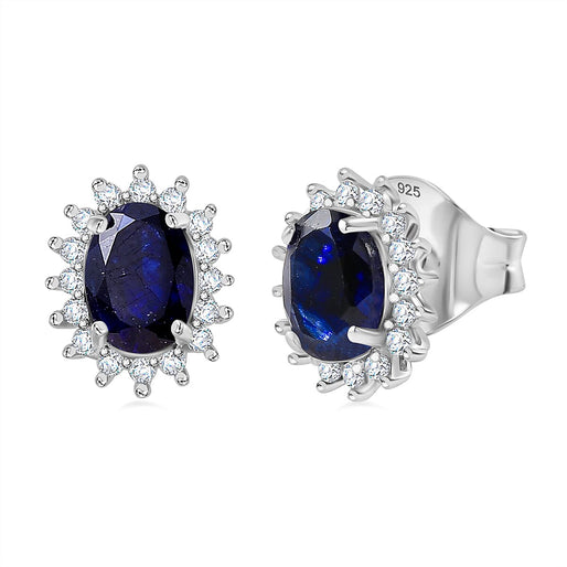 D'Joy - Masoala Sapphire & Natural Zircon Halo Stud Earrings with Push Back in 18K Vermeil Yellow Gold Plated Sterling Silver 2.70 Ct.