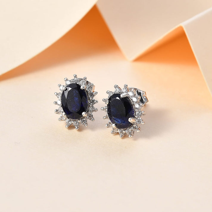 Socoto Emerald May Birthstone Halo Stud Earrings with Cambodian Zircon with Push Back in Platinum Overlay Sterling Silver 7363040 2