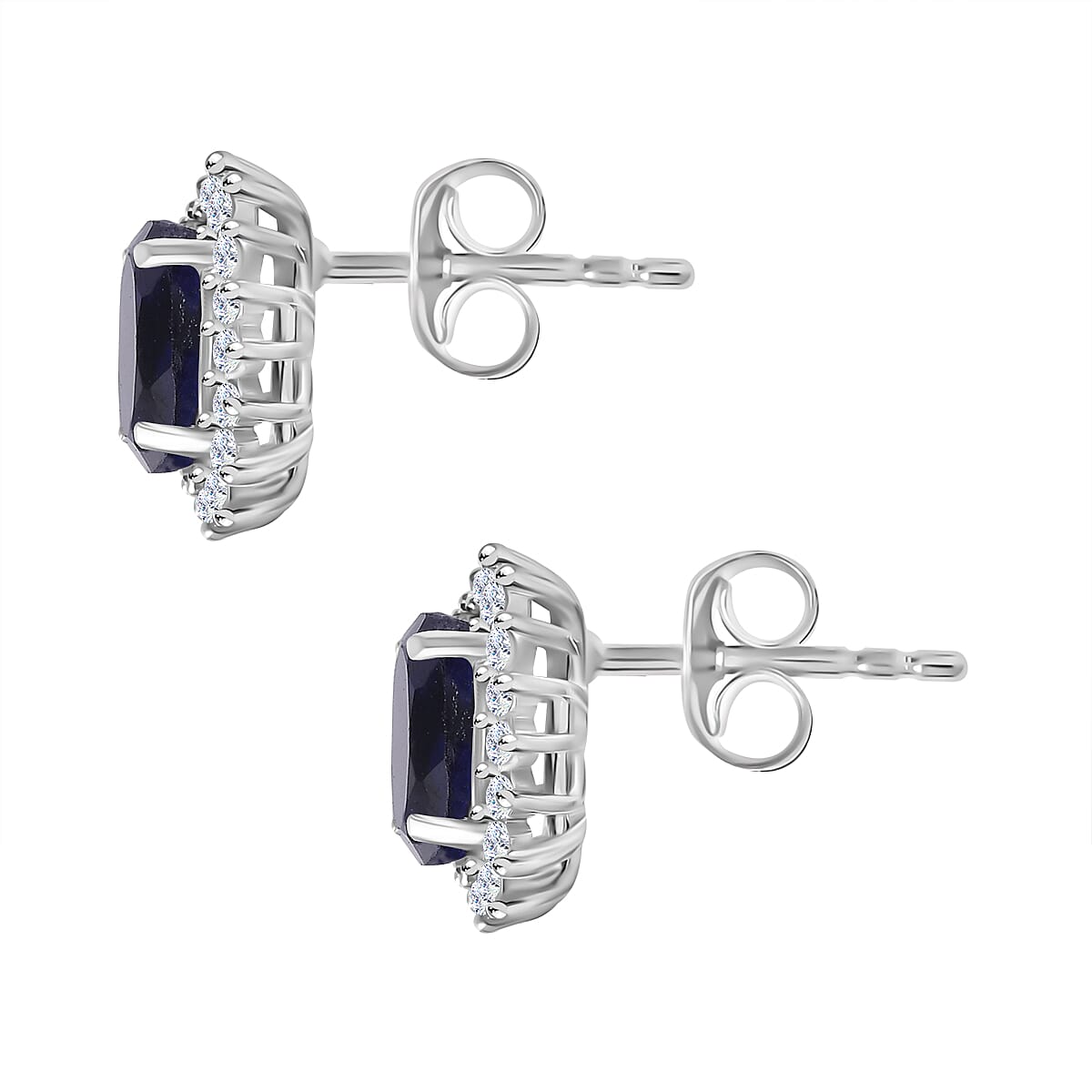 Masoala Sapphire and Natural Zircon Halo Stud Earrings in Platinum Overlay Sterling Silver 7771104 4