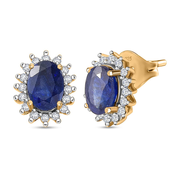 Masoala Sapphire and Natural Zircon Stud Halo Earrings in 18K Vermeil Yellow Gold Plated Sterling Silver 2.70 Ct 7771105 1