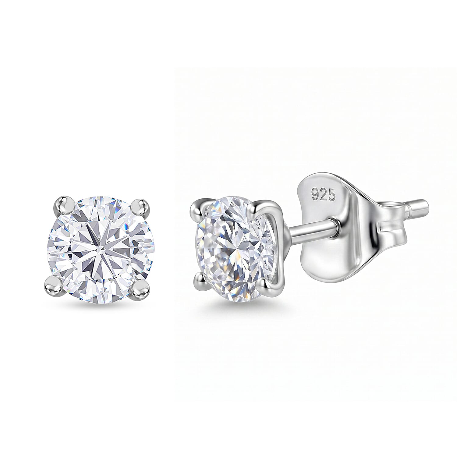 Moissanite Solitaire Stud Earrings in Rhodium Overlay Sterling Silver 7797785 0