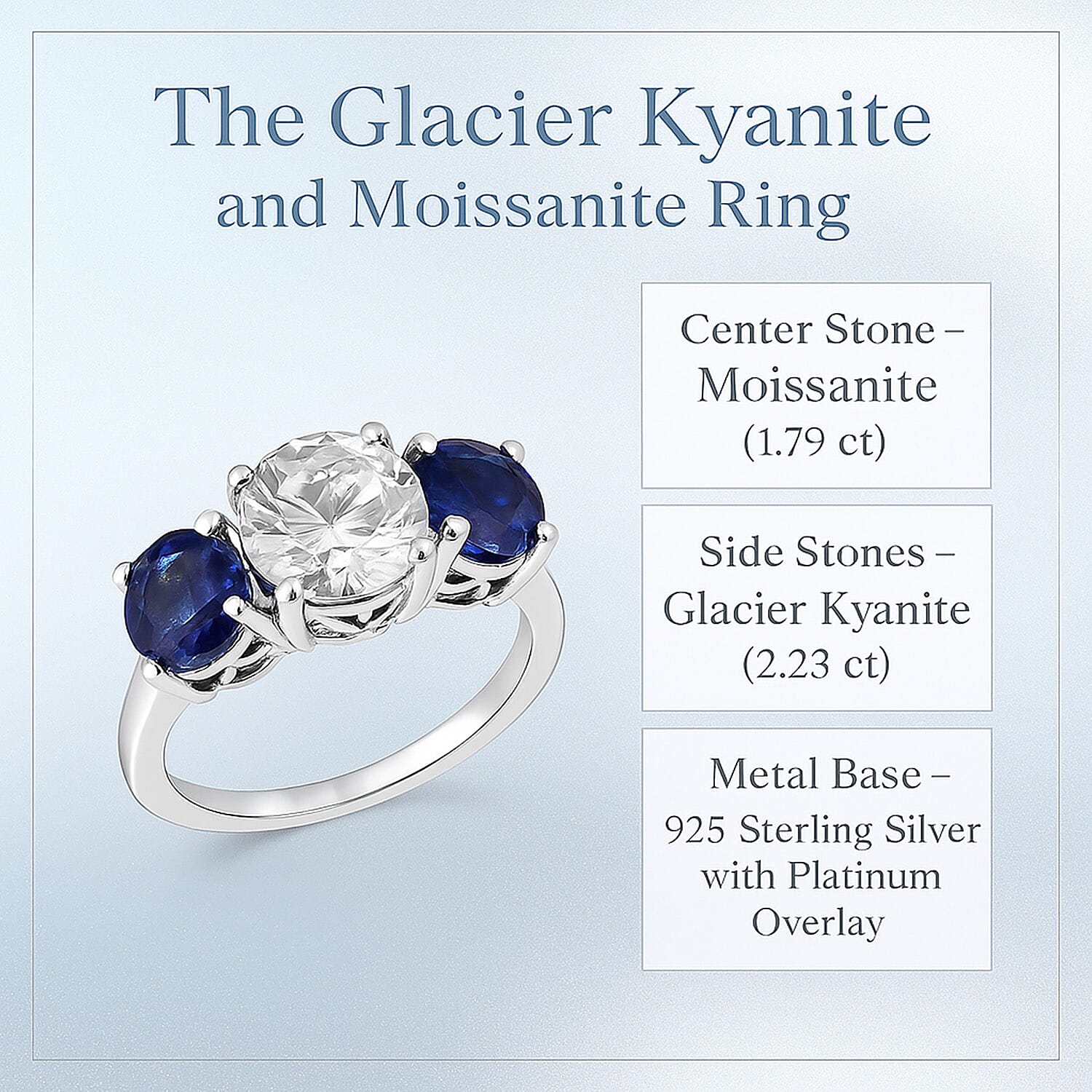 D'Joy The Glacier Kyanite and Moissanite Trilogy Ring in Rhodium Overlay Sterling Silver 4.05 Ct. V32514514 3