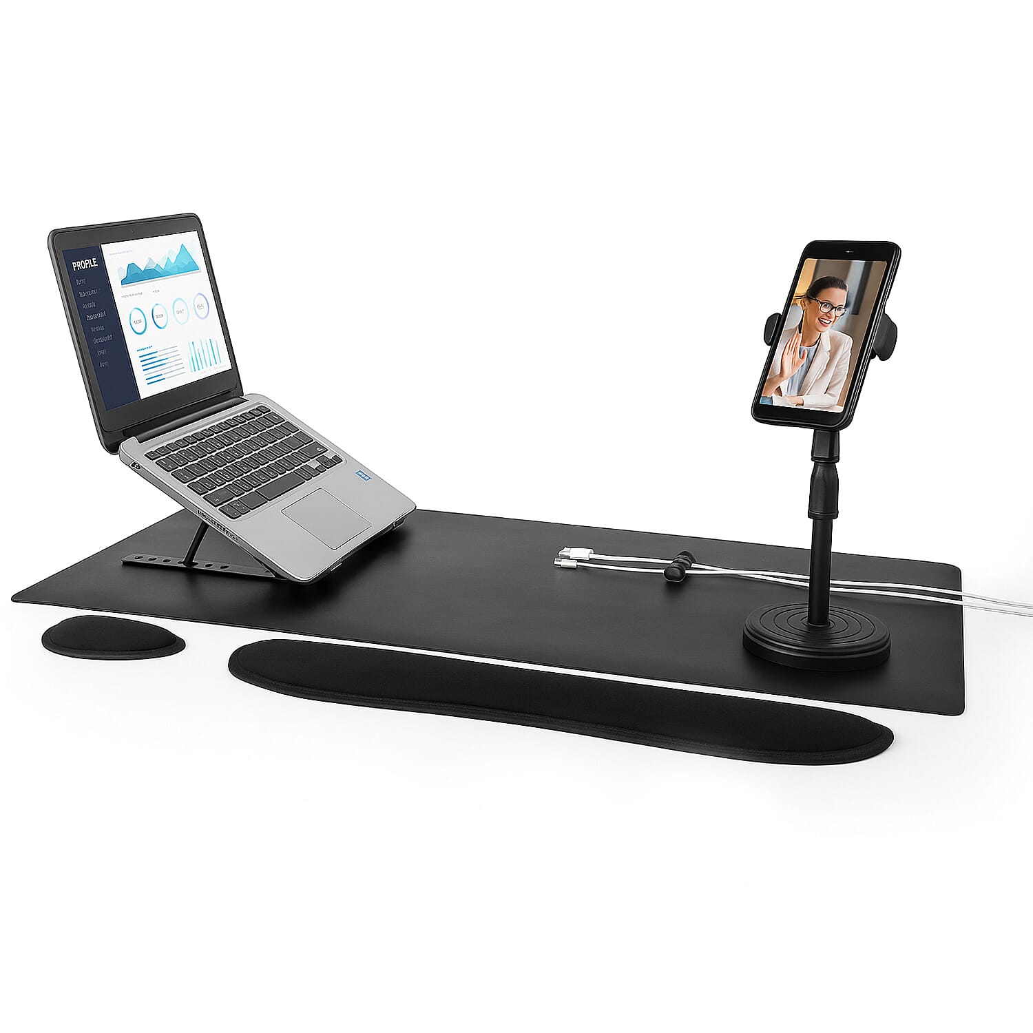 INTEMPO Studio 6-in-1 Set (Desk Mat, Laptop Riser Cable Tidy, 2 Wrist Support &amp; Phone Holder) - Black 7811578 0