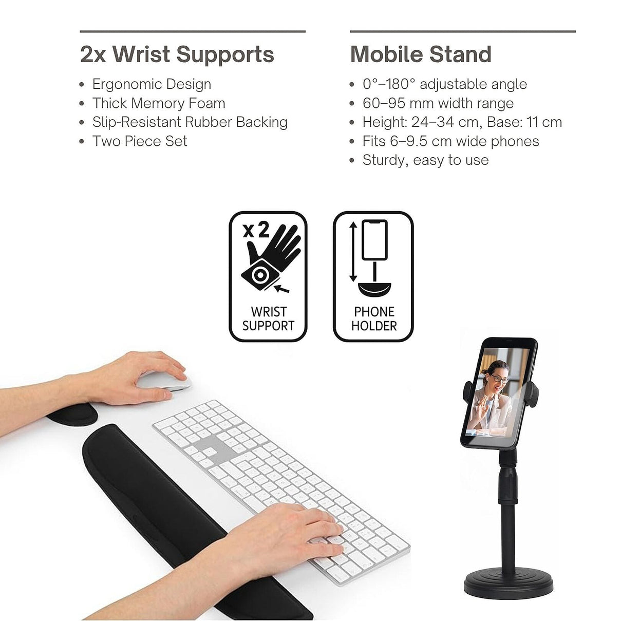 INTEMPO Studio 6-in-1 Set (Desk Mat, Laptop Riser Cable Tidy, 2 Wrist Support &amp; Phone Holder) - Black 7811578 5