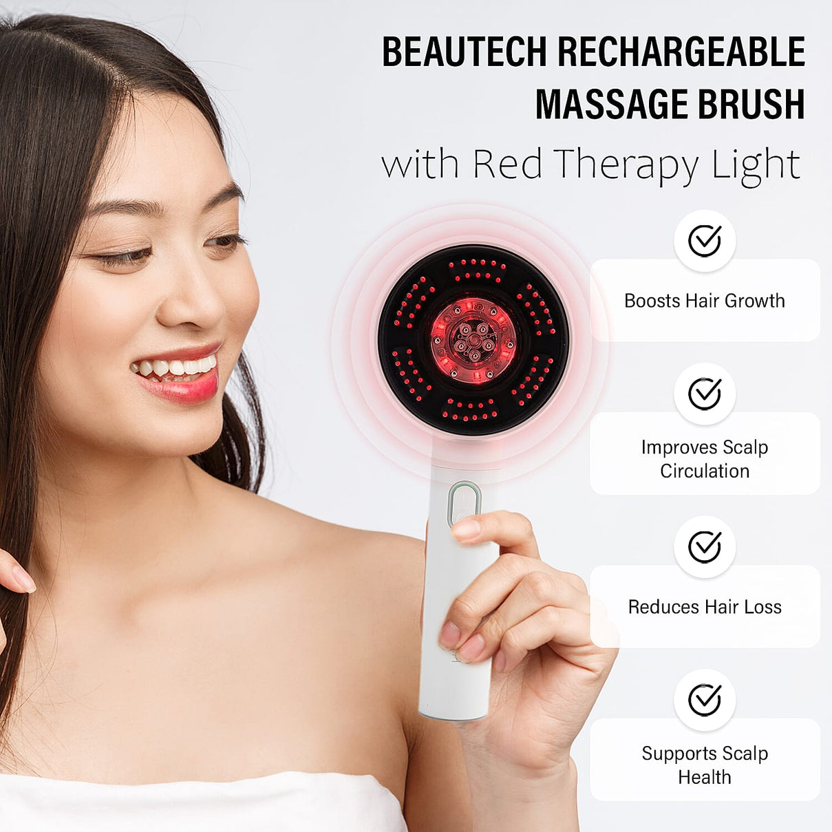 Beautech EMS Scalp Massaging Hair Brush with Red Light Therapy - White 7816642 4