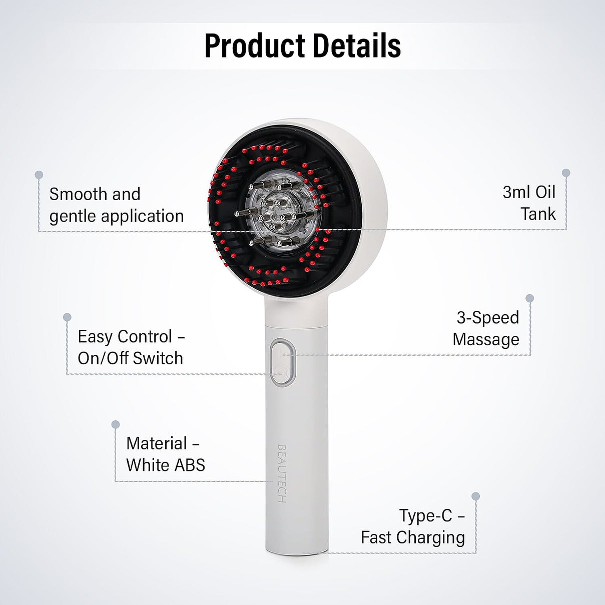 Beautech EMS Scalp Massaging Hair Brush with Red Light Therapy - White 7816642 7