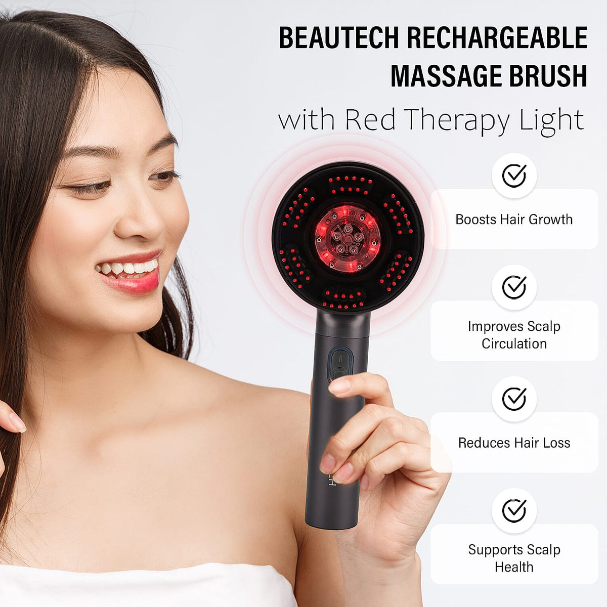 Beautech - EMS Scalp Massaging Hair Brush with Red Light Therapy - Grey 7816644 3