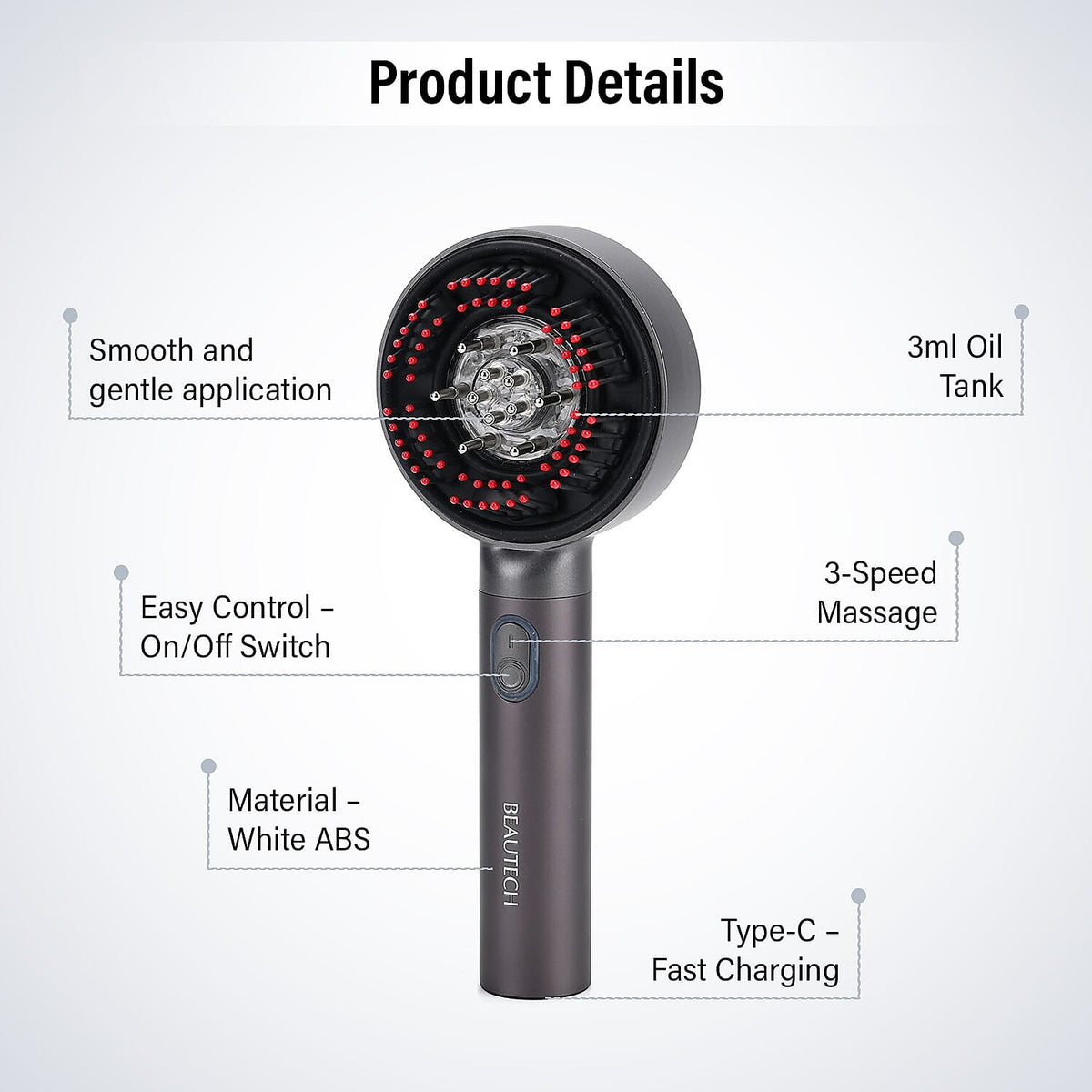 Beautech - EMS Scalp Massaging Hair Brush with Red Light Therapy - Grey 7816644 6