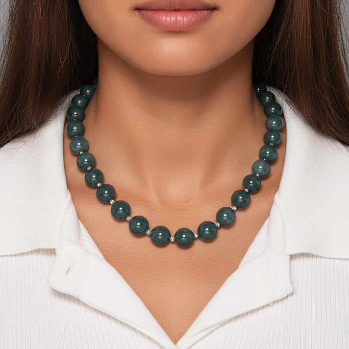 Guatemala Natural Type A Olmec Jadeite Jade Necklace with Magnetic Clasp (Size 20) in Rhodium Overlay Sterling Silver 545 Ct. 7842169 2