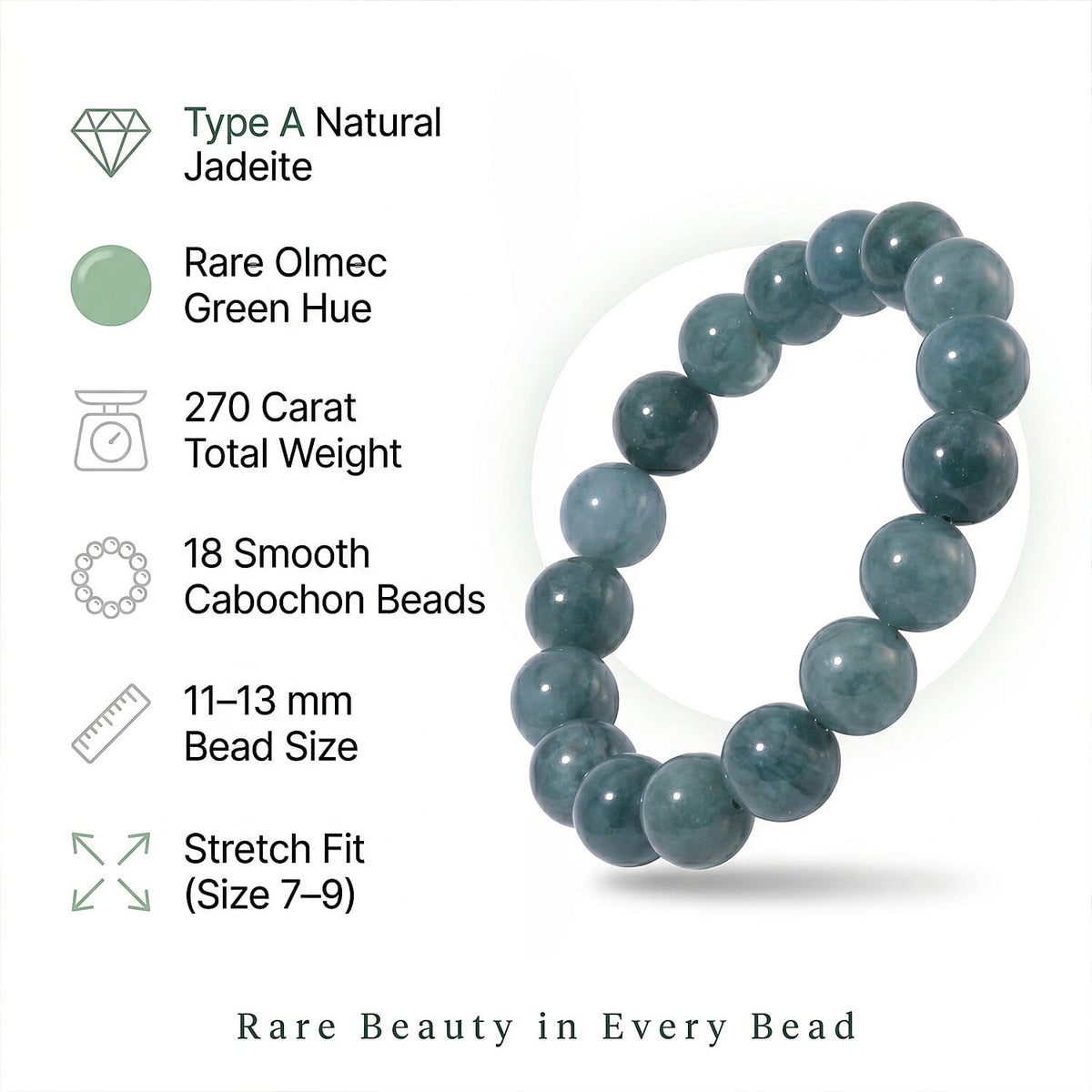 Very Rare - Natural Type A Olmec Jadeite Jade Bracelet (Size 7-9) 270 Ct V32516094 3