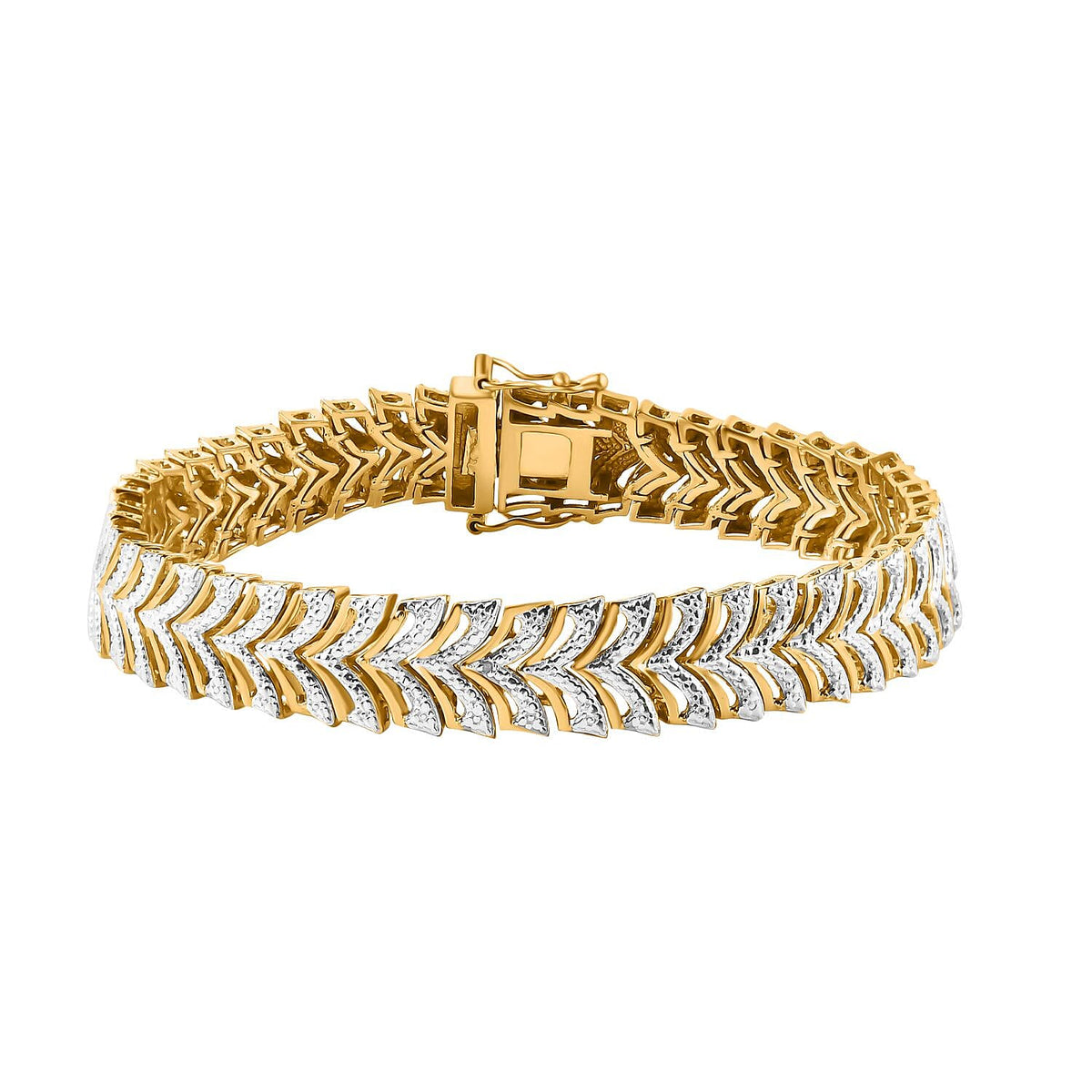 EverTrue Chevron De Lis Natural White Diamond Yellow Gold &amp; Silver Plating Bracelet (Size - 7.5) With GB Lock Box 7845910 0