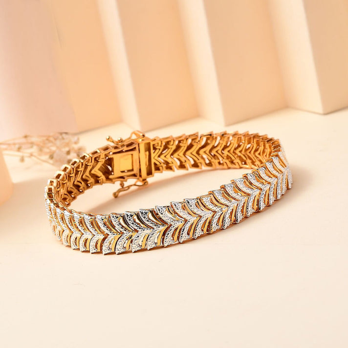 EverTrue Chevron De Lis Natural White Diamond Yellow Gold &amp; Silver Plating Bracelet (Size - 7.5) With GB Lock Box 7845910 2