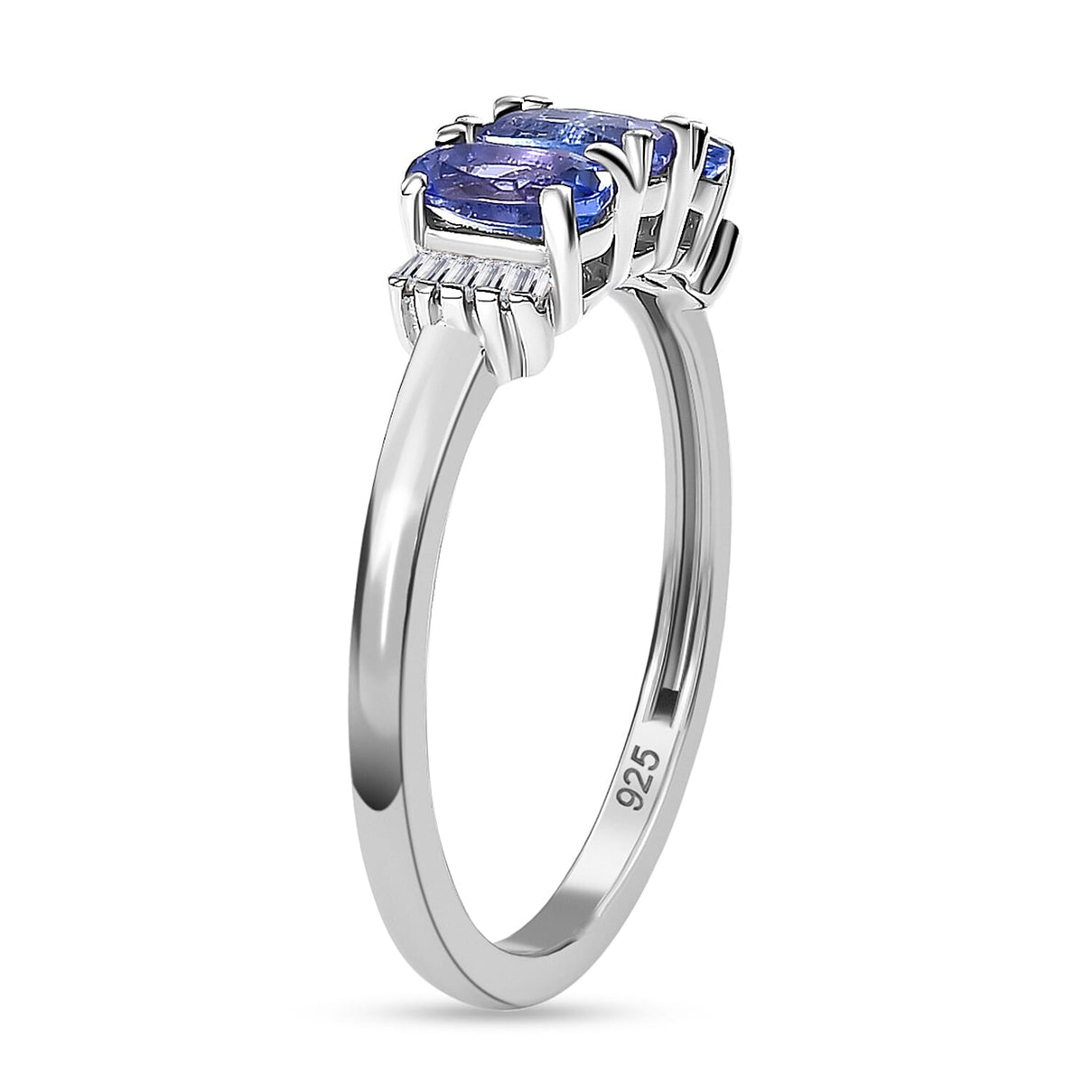 Tanzanite, White Diamond 3 Stone Ring in Rhodium Overlay Sterling Silver 7855943 5