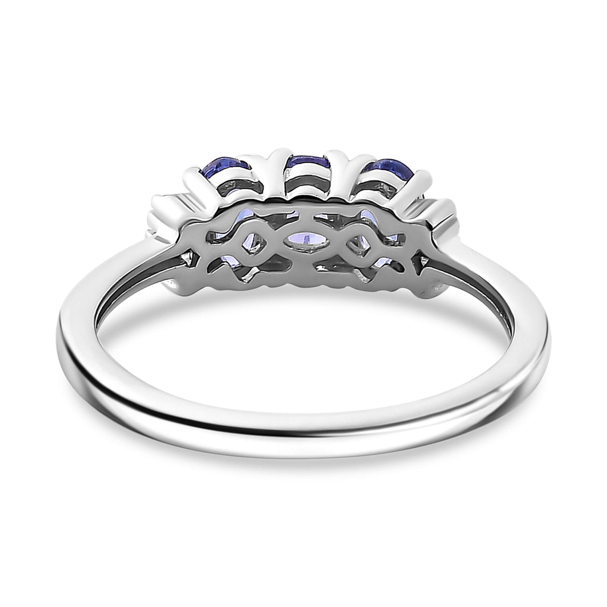 Tanzanite, White Diamond 3 Stone Ring in Rhodium Overlay Sterling Silver 7855943 6
