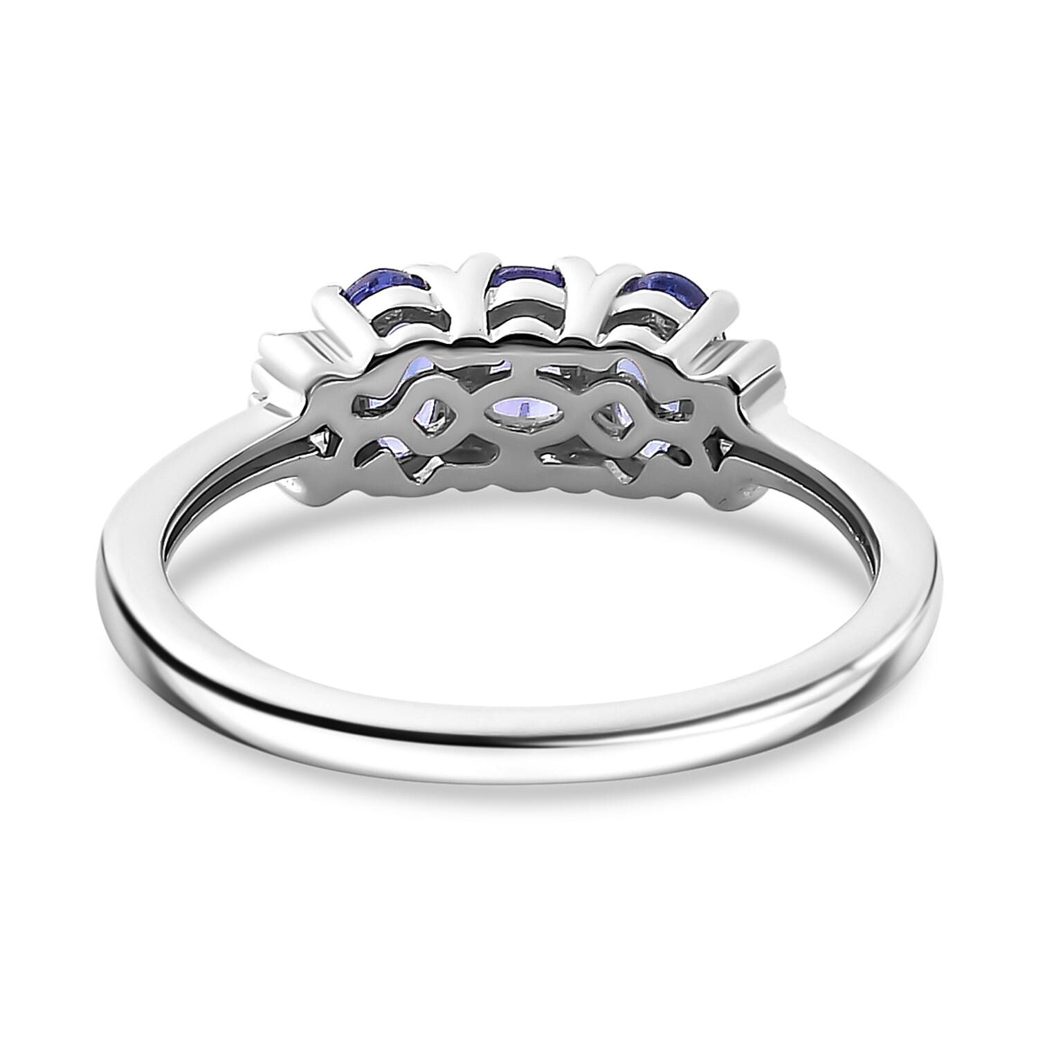 Tanzanite, White Diamond 3 Stone Ring in Rhodium Overlay Sterling Silver 7855943 6