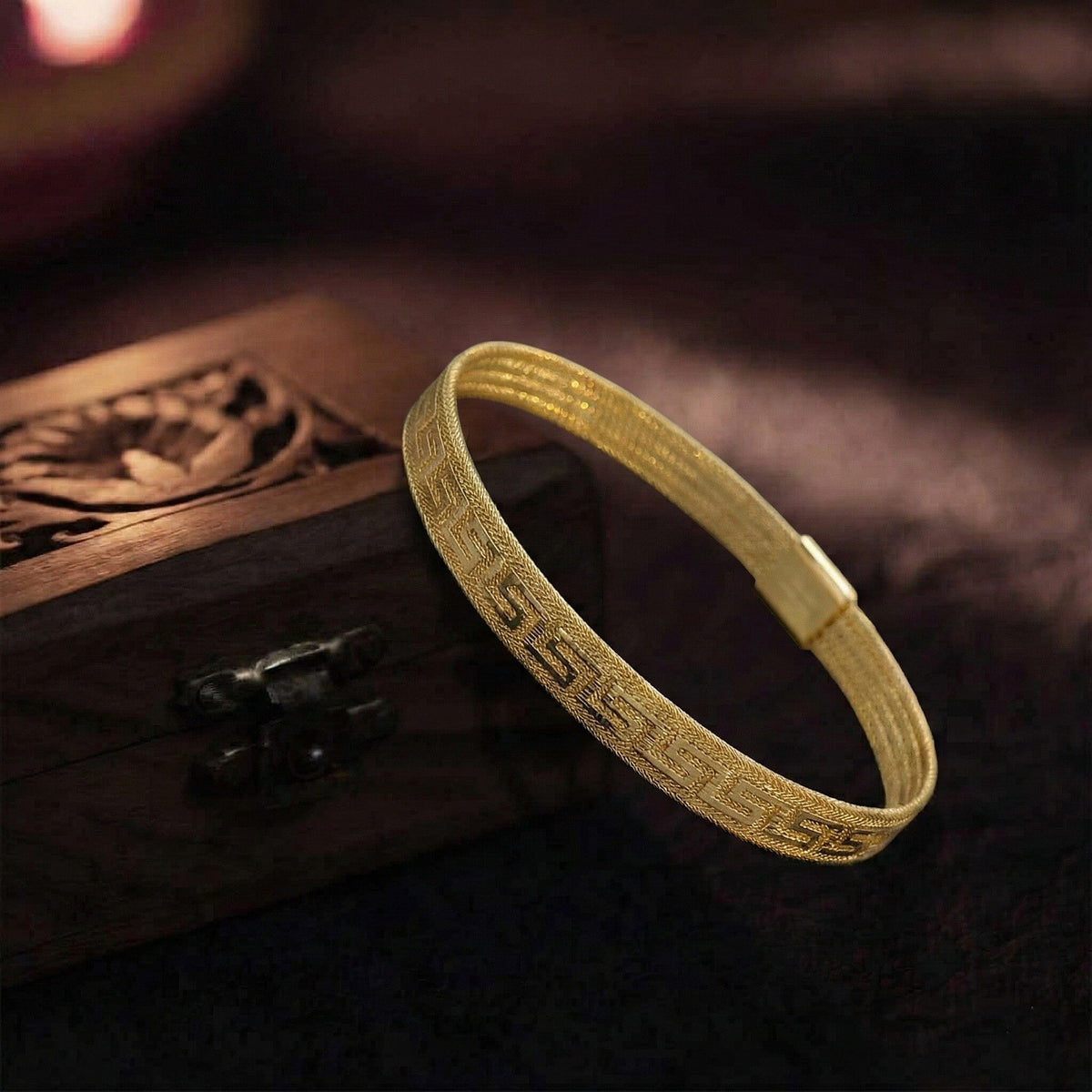 9K Yellow Gold Greek Key Pattern Bangle 7931472 1