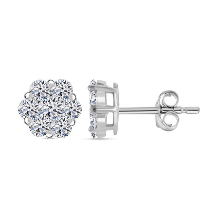 LUXURIANT 0.5 Ct. Lab Grown Diamond Stud Floral Earrings in Platinum Plated Sterling Silver 7932687 1