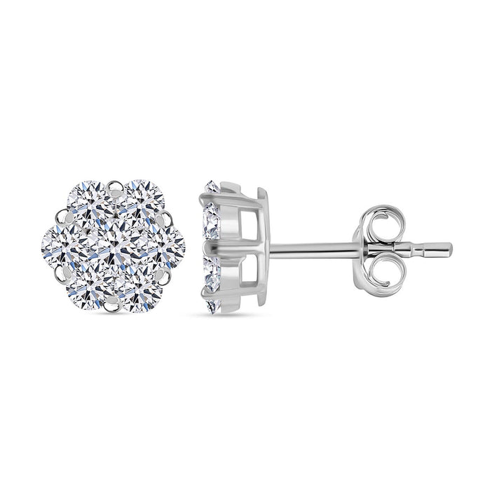 LUXURIANT 0.5 Ct. Lab Grown Diamond Stud Floral Earrings in Platinum Plated Sterling Silver 7932687 1