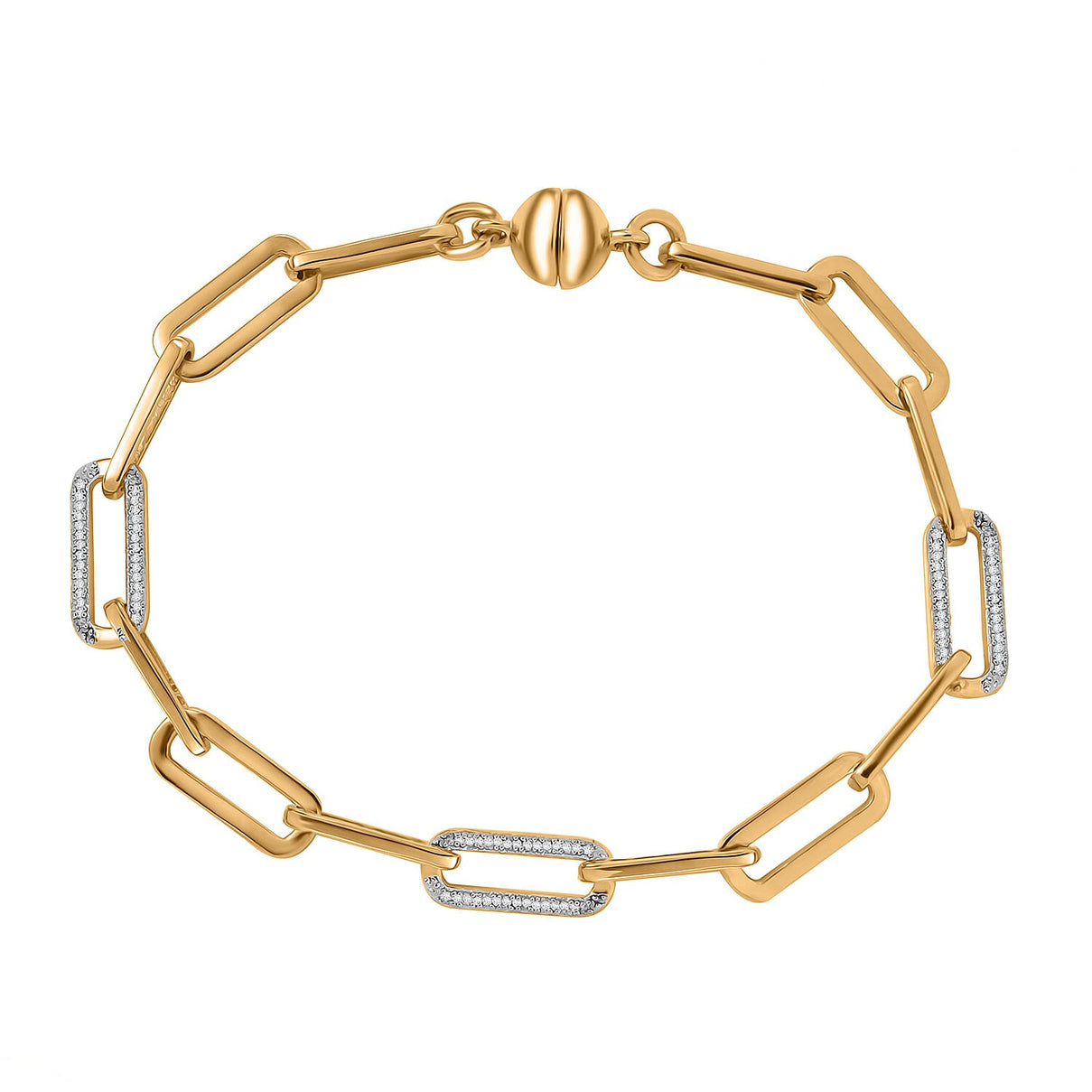 Natural White Diamond Paperclip Bracelet with Magnetic Clasp in 18K Vermeil Sterling Silver 7.5 Inch 7963212 0