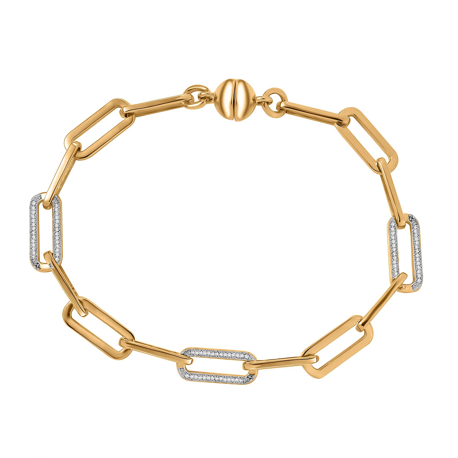 Natural White Diamond Paperclip Bracelet with Magnetic Clasp in 18K Vermeil Sterling Silver 7.5 Inch 7963212 0