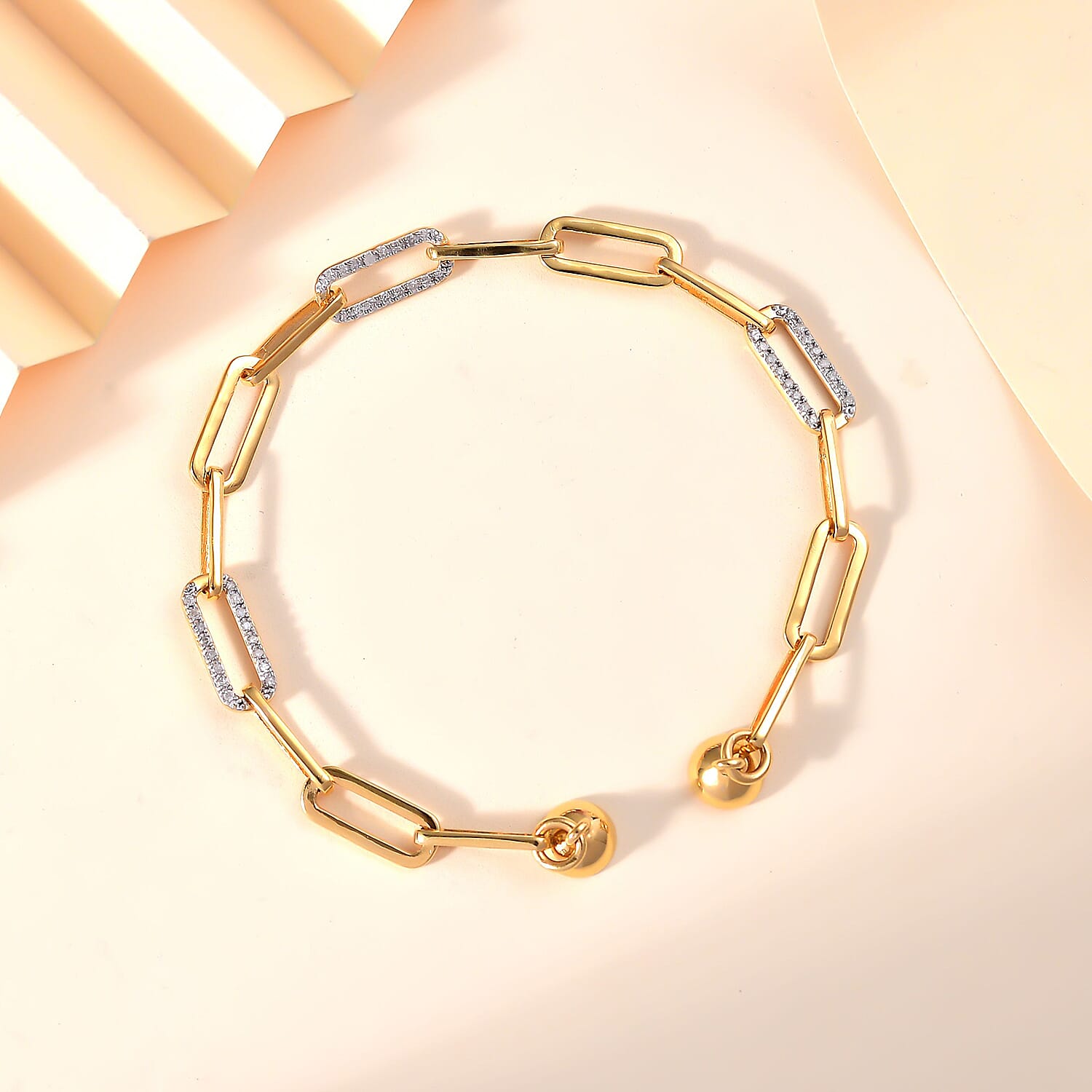Natural White Diamond Paperclip Bracelet with Magnetic Clasp in 18K Vermeil Sterling Silver 7.5 Inch 7963212 2