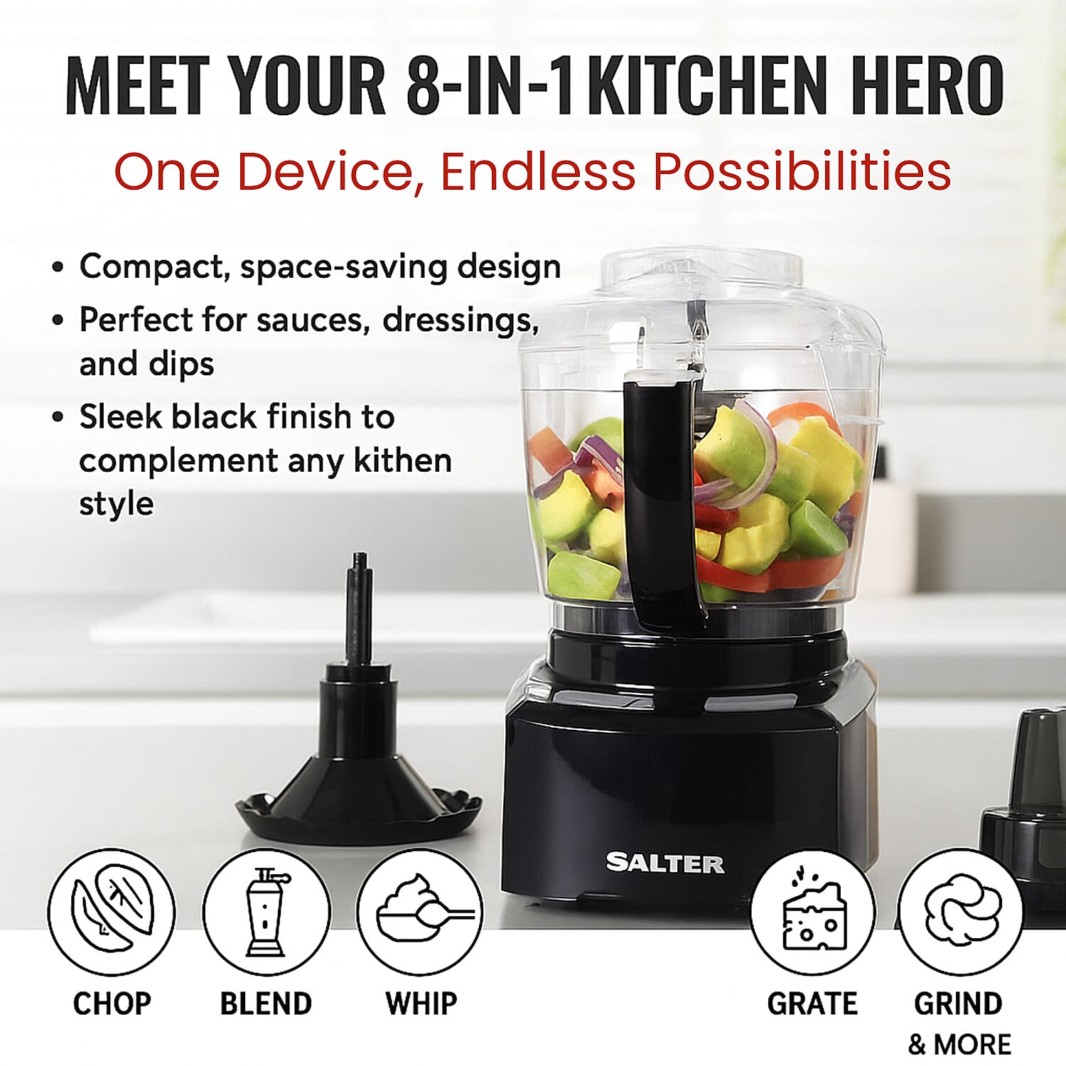 Salter Mini Food Processor Chopper 8-in-1 Cookware Set 7967062 1