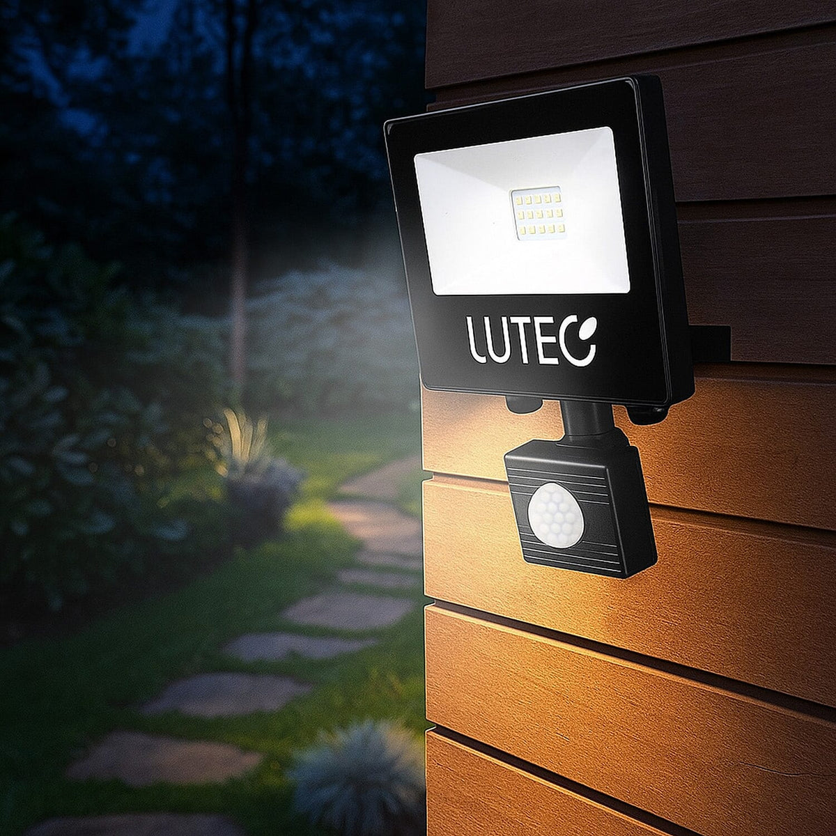 Lutec Tec10 PIR IP65 Black LED Slim Wall Flood Light - Low Glare 7968649 3