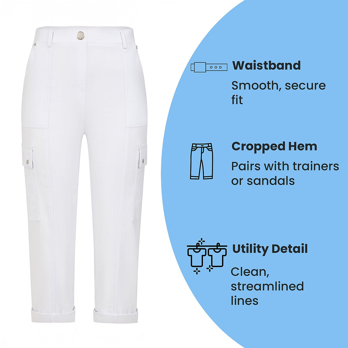 Emreco Combat Style Bengaline Stretch Utility Crop Trouser (Size - 18) - White 7973326 2