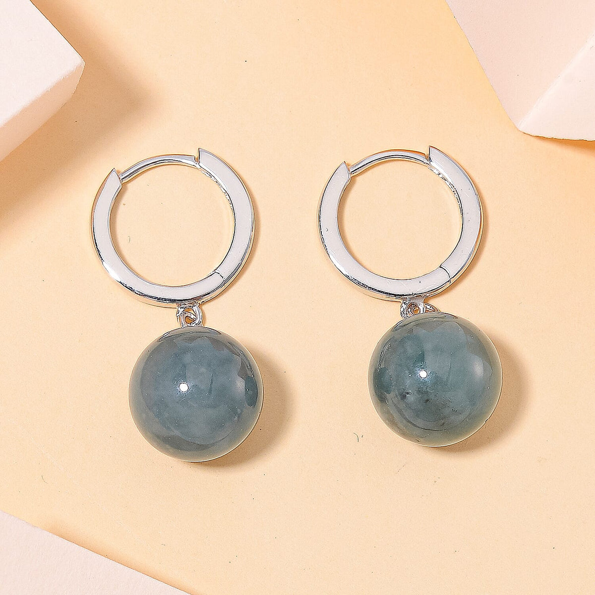 Natural Type A Olmec Jadeite Drop Earrings in Rhodium Overlay Sterling Silver V32620229 3