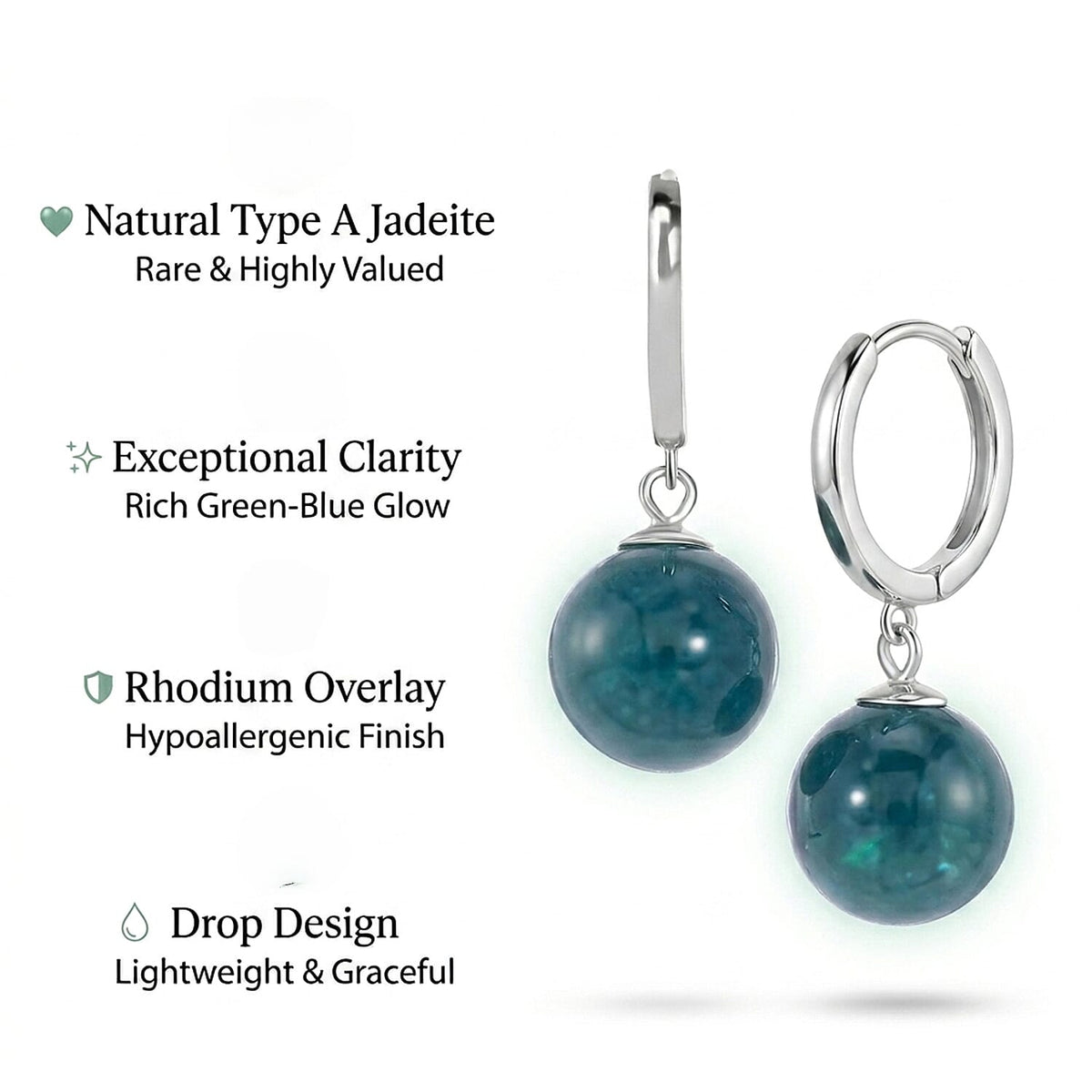 Natural Type A Olmec Jadeite Drop Earrings in Rhodium Overlay Sterling Silver V32620229 6