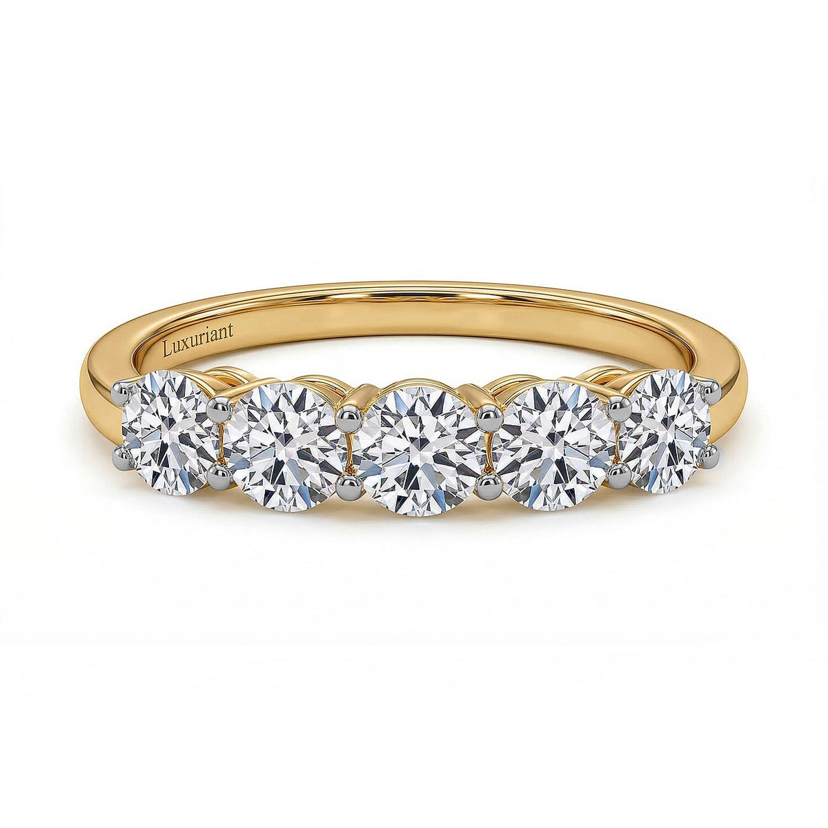 LUXURIANT 1 Ct. Lab Grown Diamond 5 Stone Ring in 9K Yellow Gold, SGL Certified 7979494 0