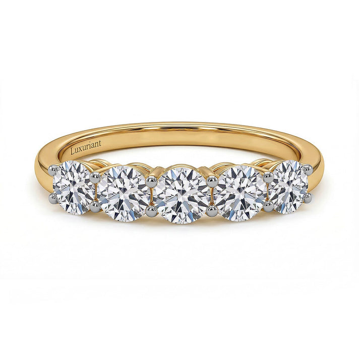 LUXURIANT SGL Certified 1 Ct. Lab Grown Diamond VS G-H 5 Stone Ring in 9K Yellow Gold 7979494 1