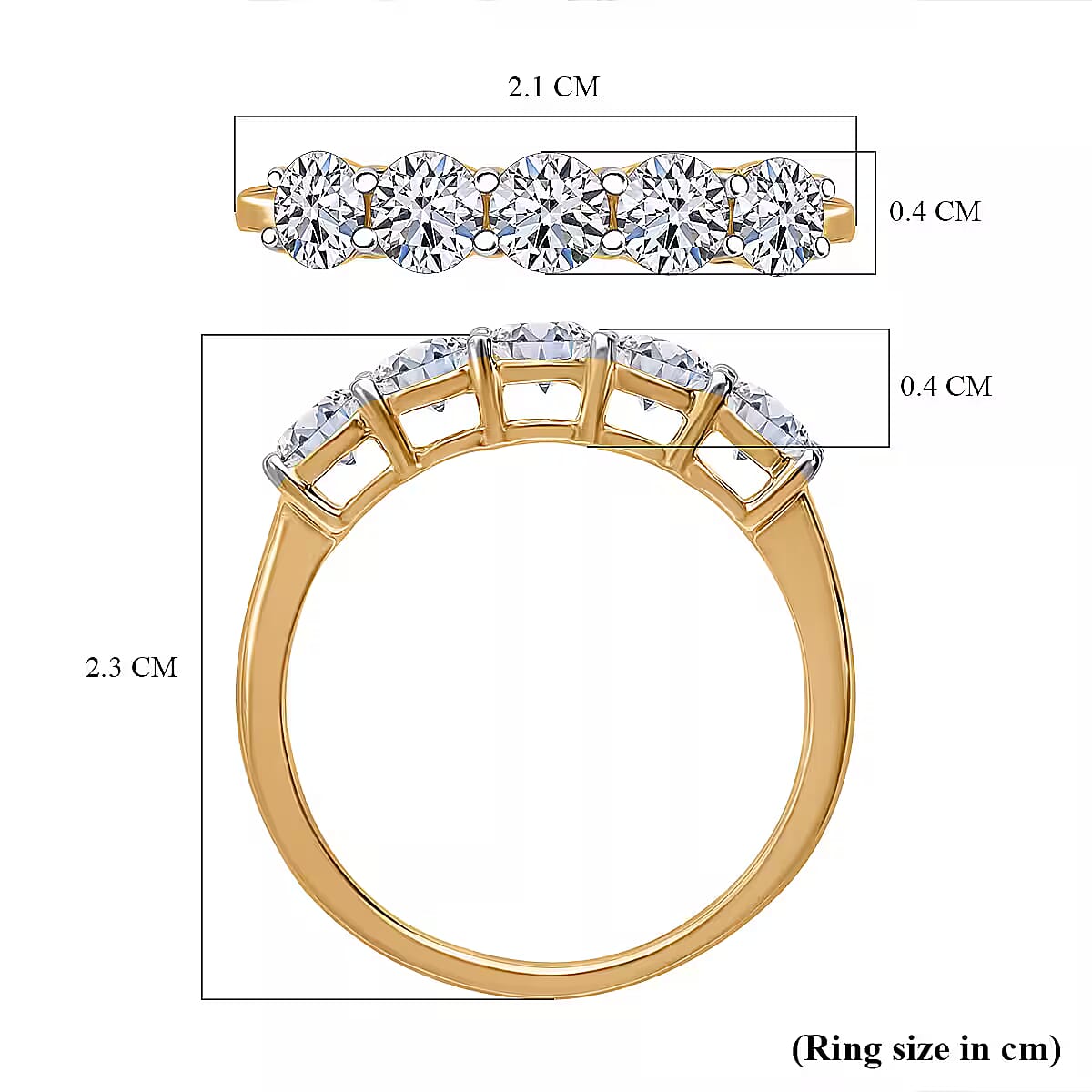 LUXURIANT 1 Ct. Lab Grown Diamond 5 Stone Ring in 9K Yellow Gold, SGL Certified 7979494 7